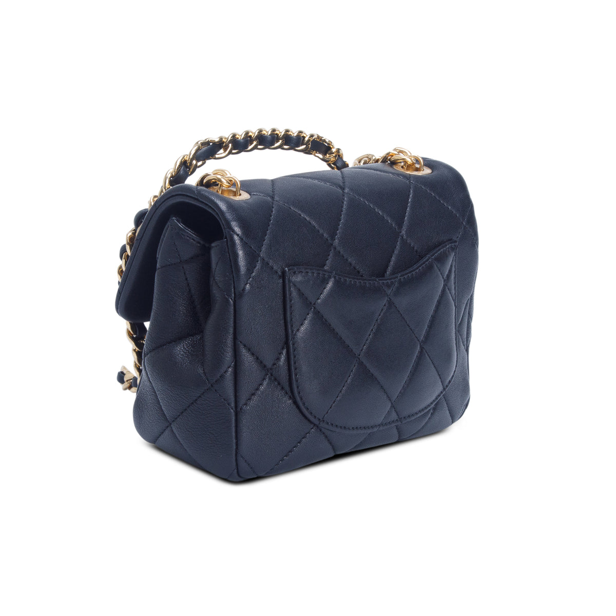 Chanel Black Lambskin Quilted Metal Mini Oval Top Handle Square Flap