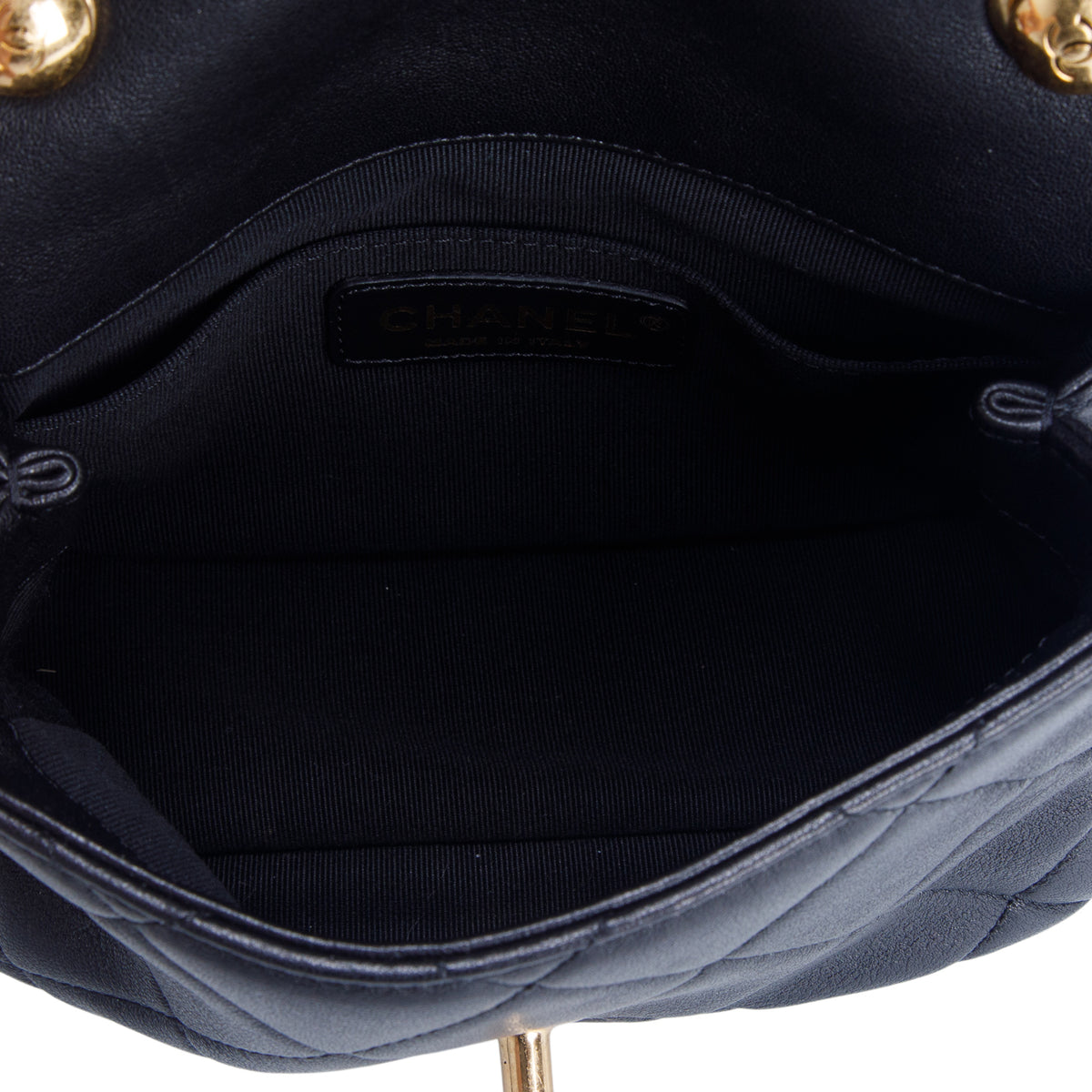 Chanel Black Lambskin Quilted Metal Mini Oval Top Handle Square Flap