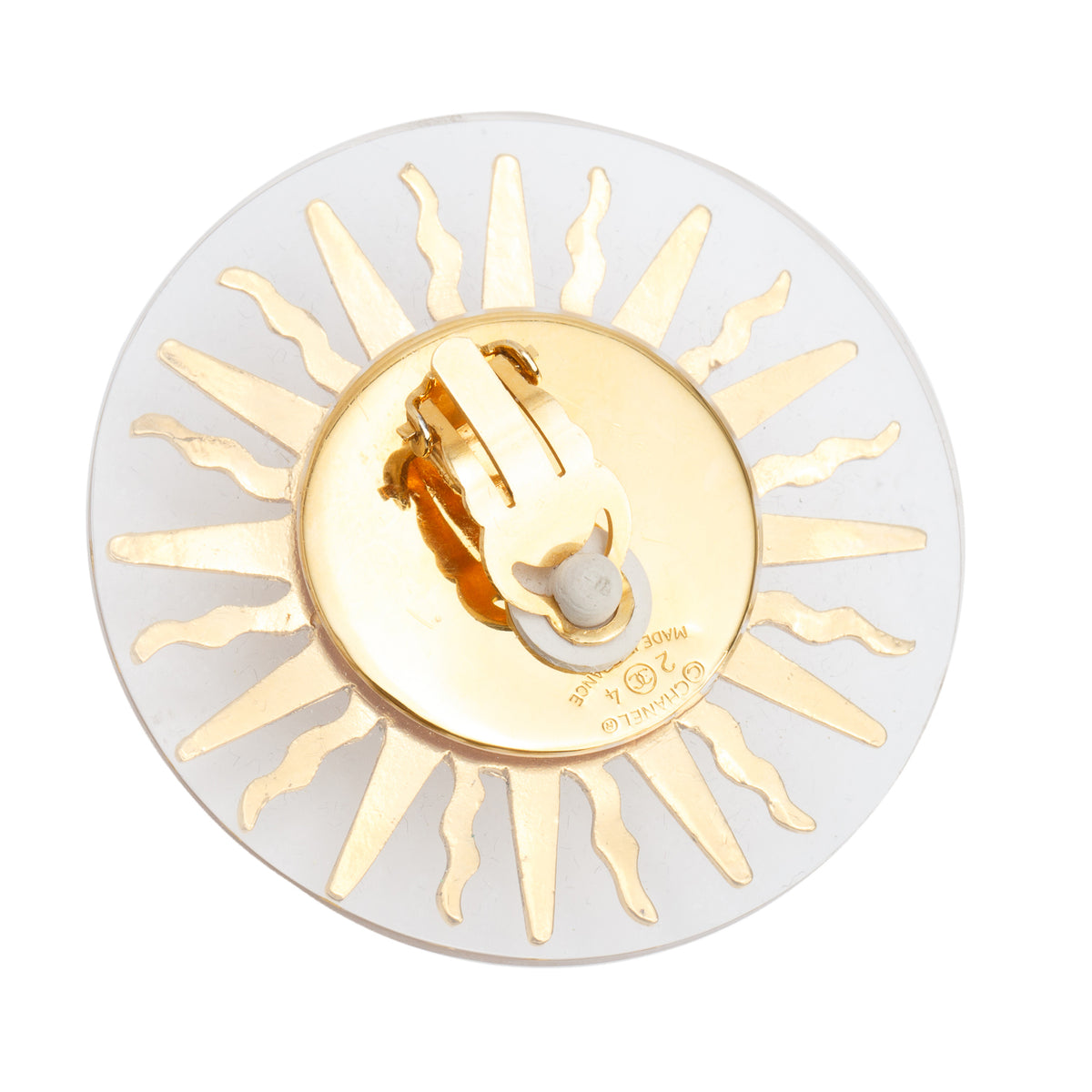 Chanel Vintage Gold Plated Faux Pearl Sunburst Clip-On Earrings
