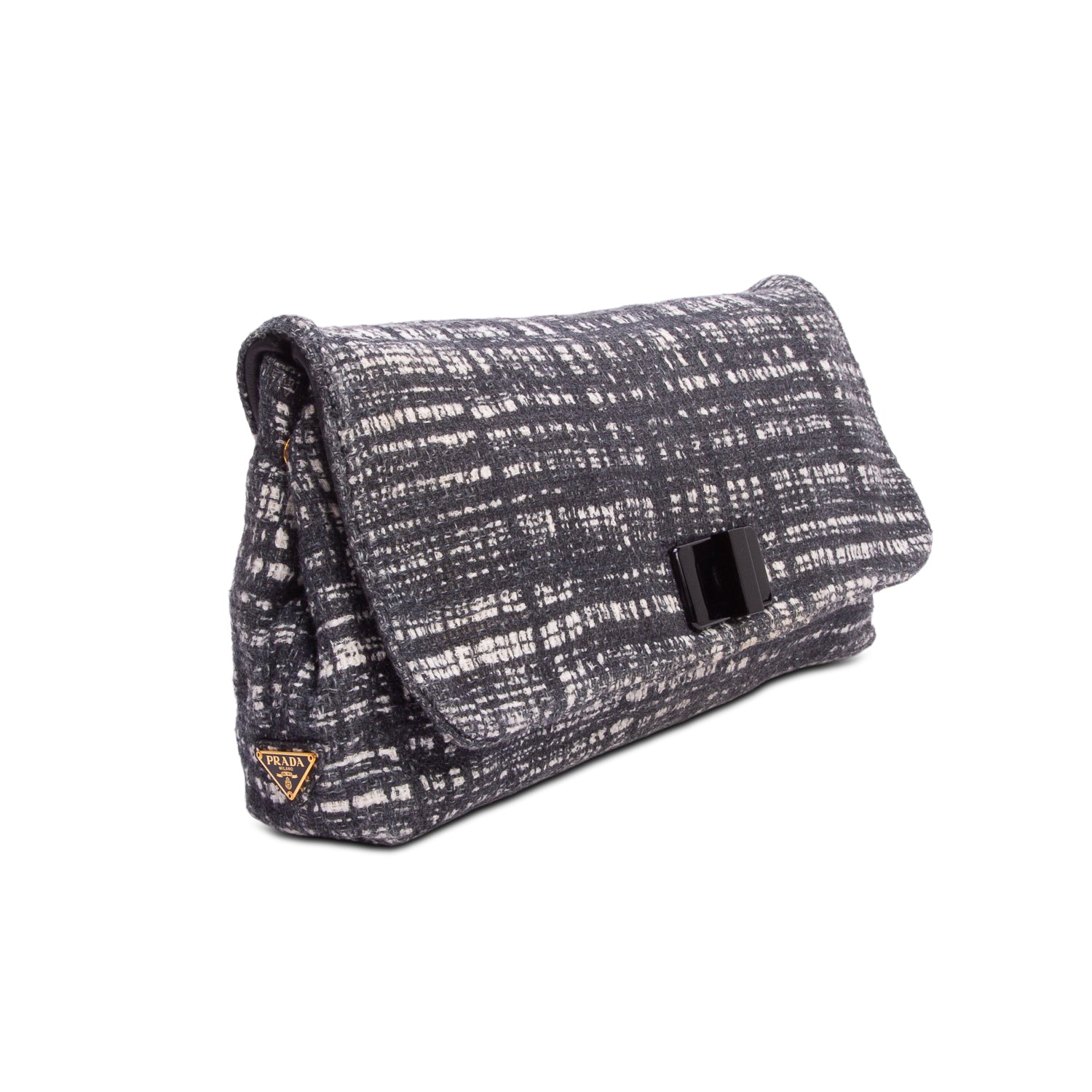 Prada Grey Tweed Large Lela Clutch