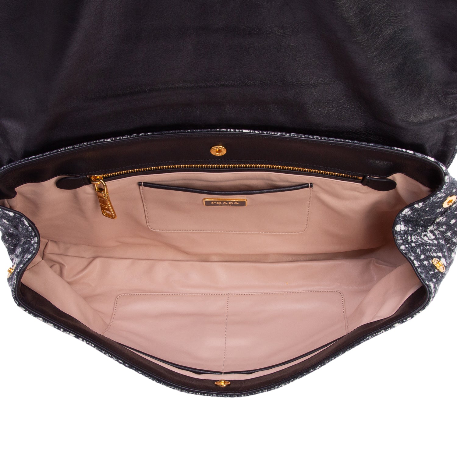 Prada Grey Tweed Large Lela Clutch