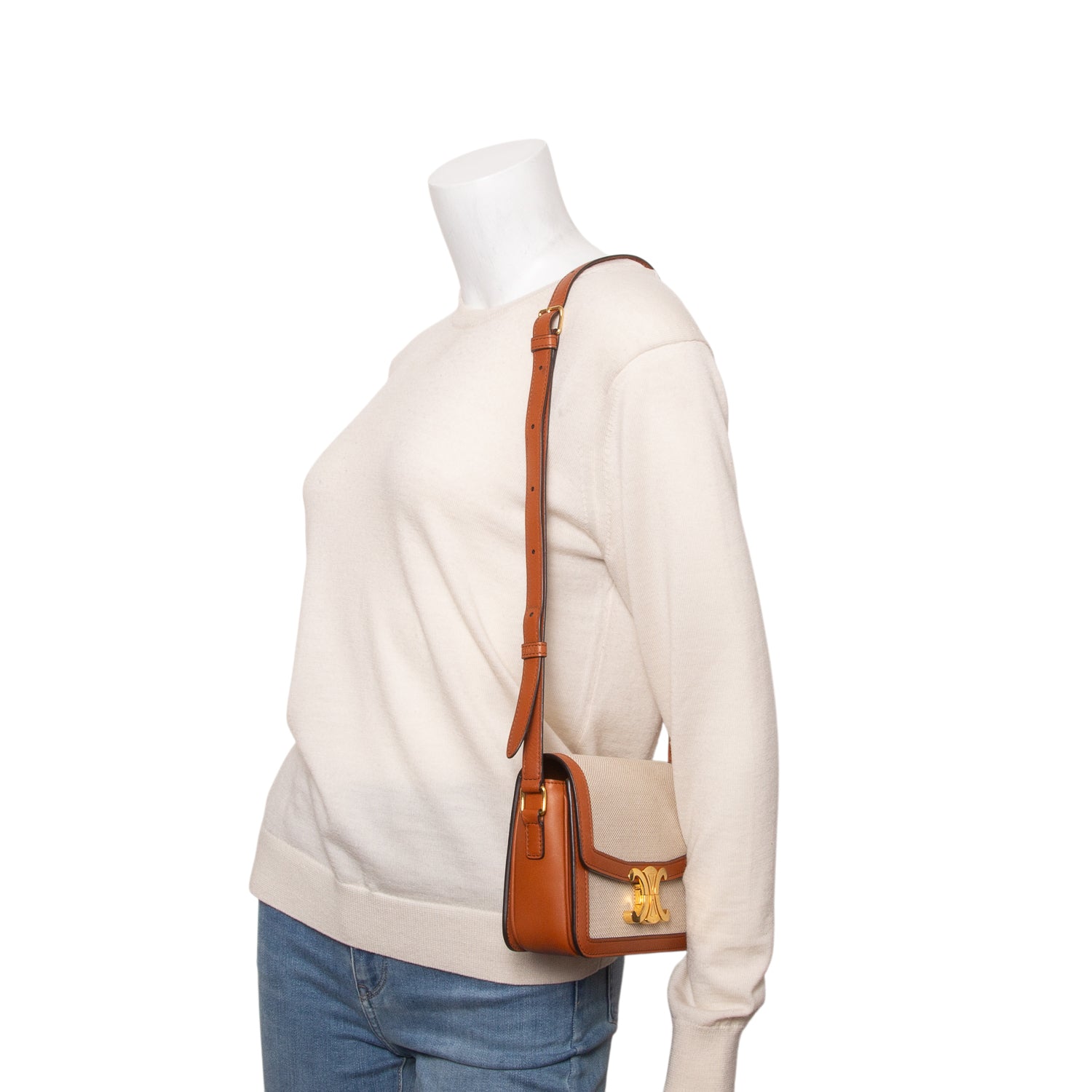 Celine 2020 Beige Textile Natural Calfskin Teen Triomphe