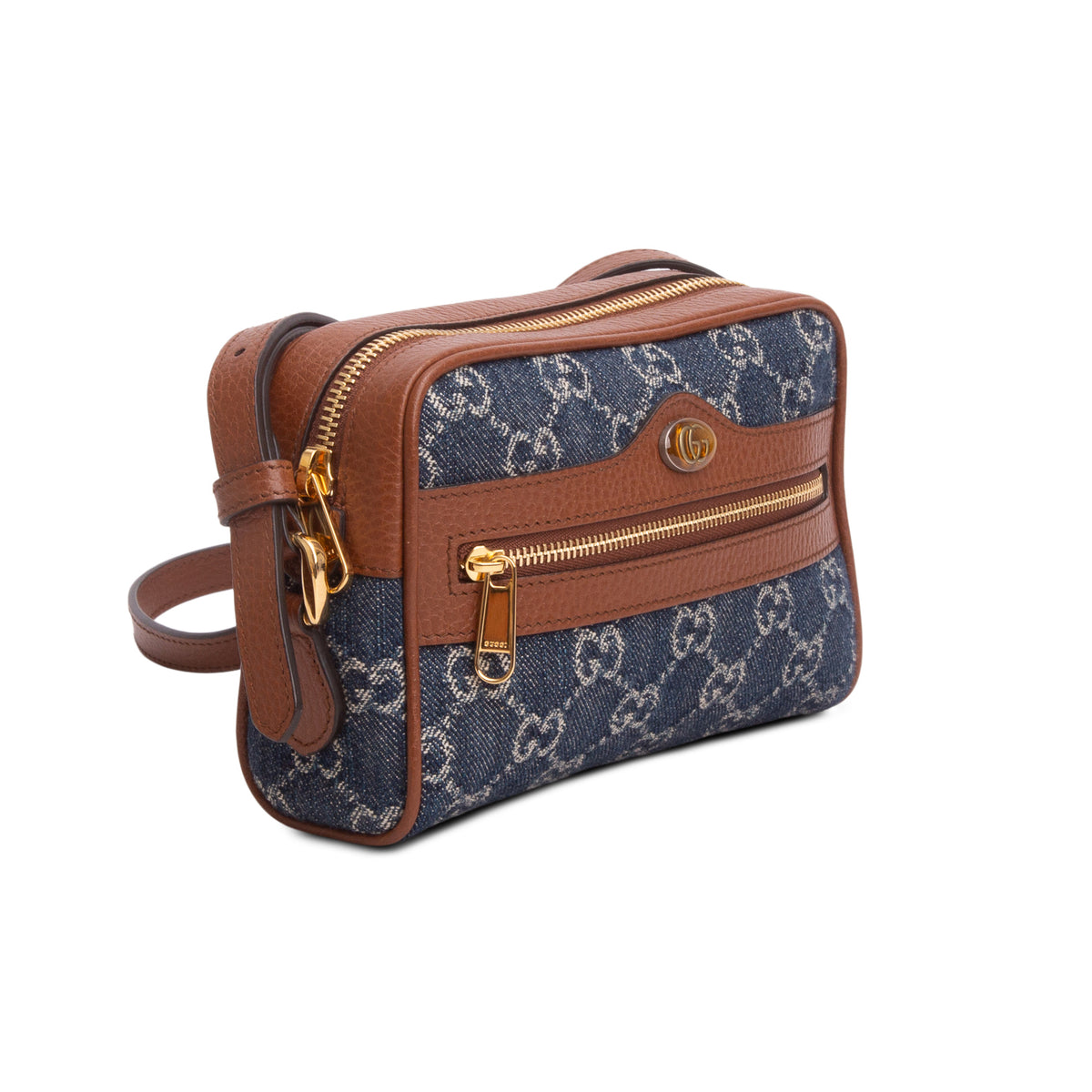 Gucci Blue Denim GG Monogram Dollar Calfskin Mini Ophidia Shoulder Bag