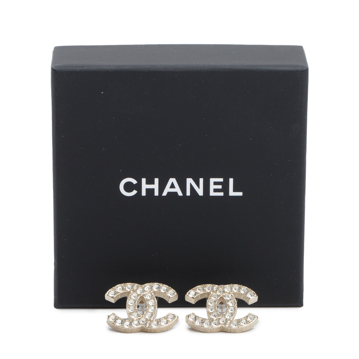 Chanel 2024 Gold Plated Strass CC Stud Earrings w/ Box