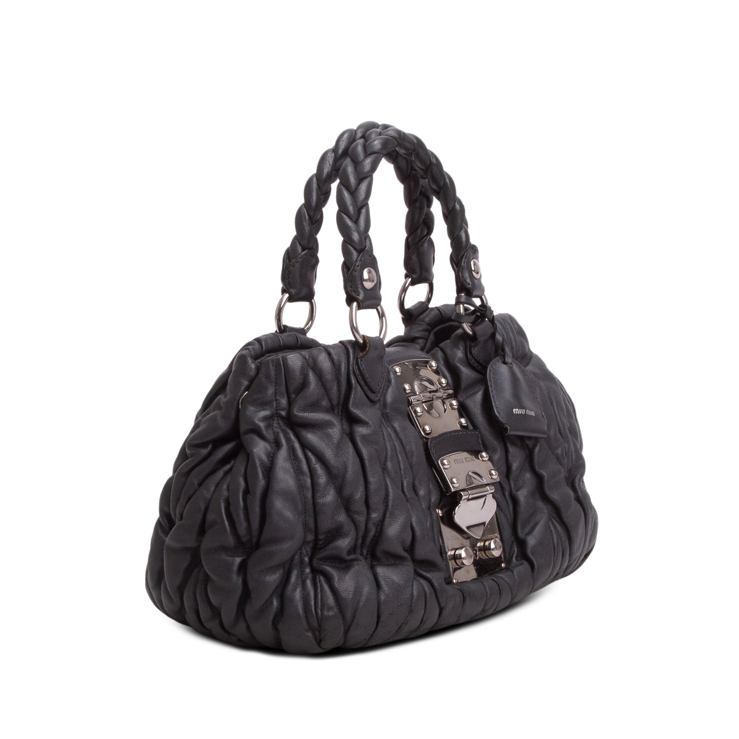 Miu Miu Grey Nappa Matelasse Coffer Hobo w/ Strap