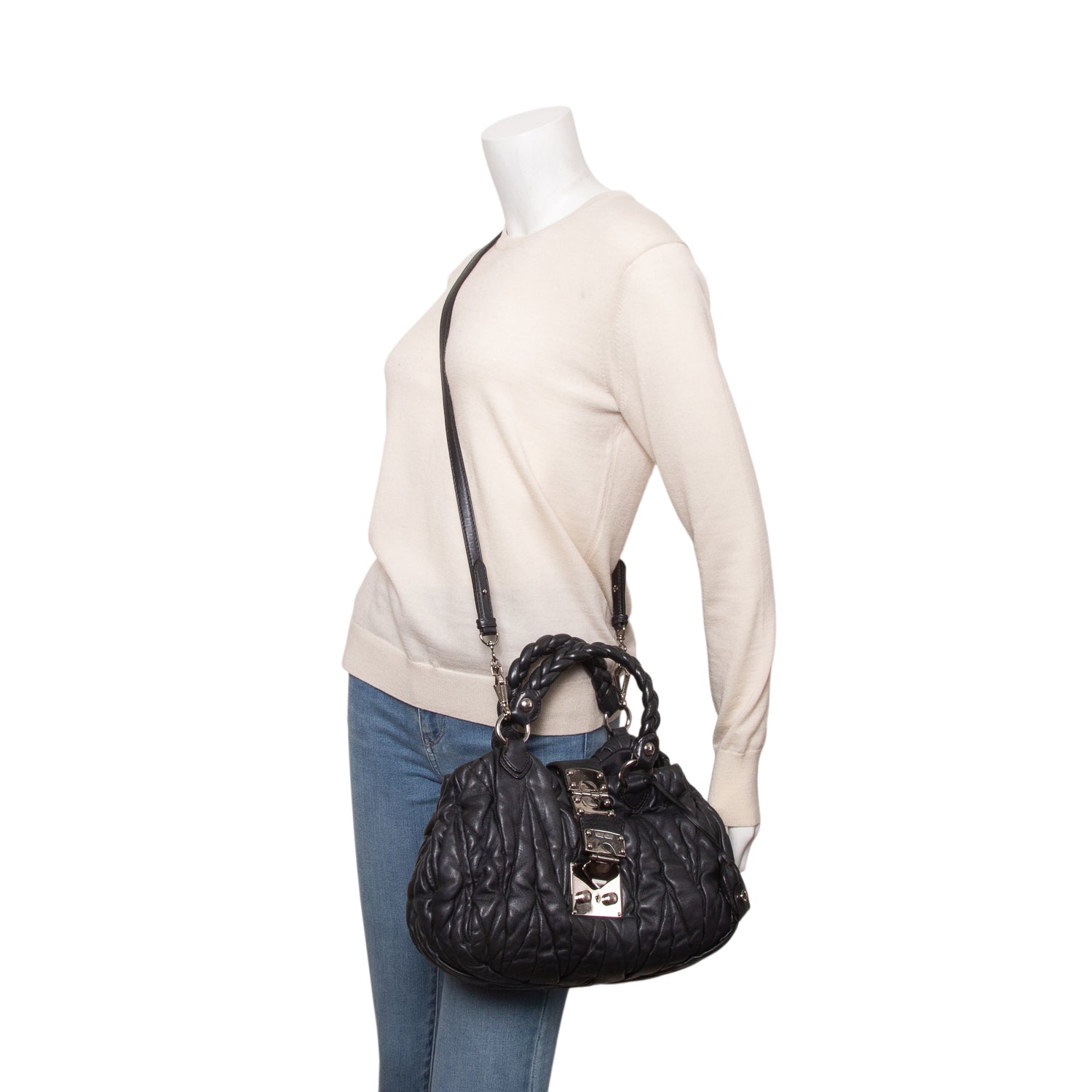 Miu Miu Grey Nappa Matelasse Coffer Hobo w/ Strap