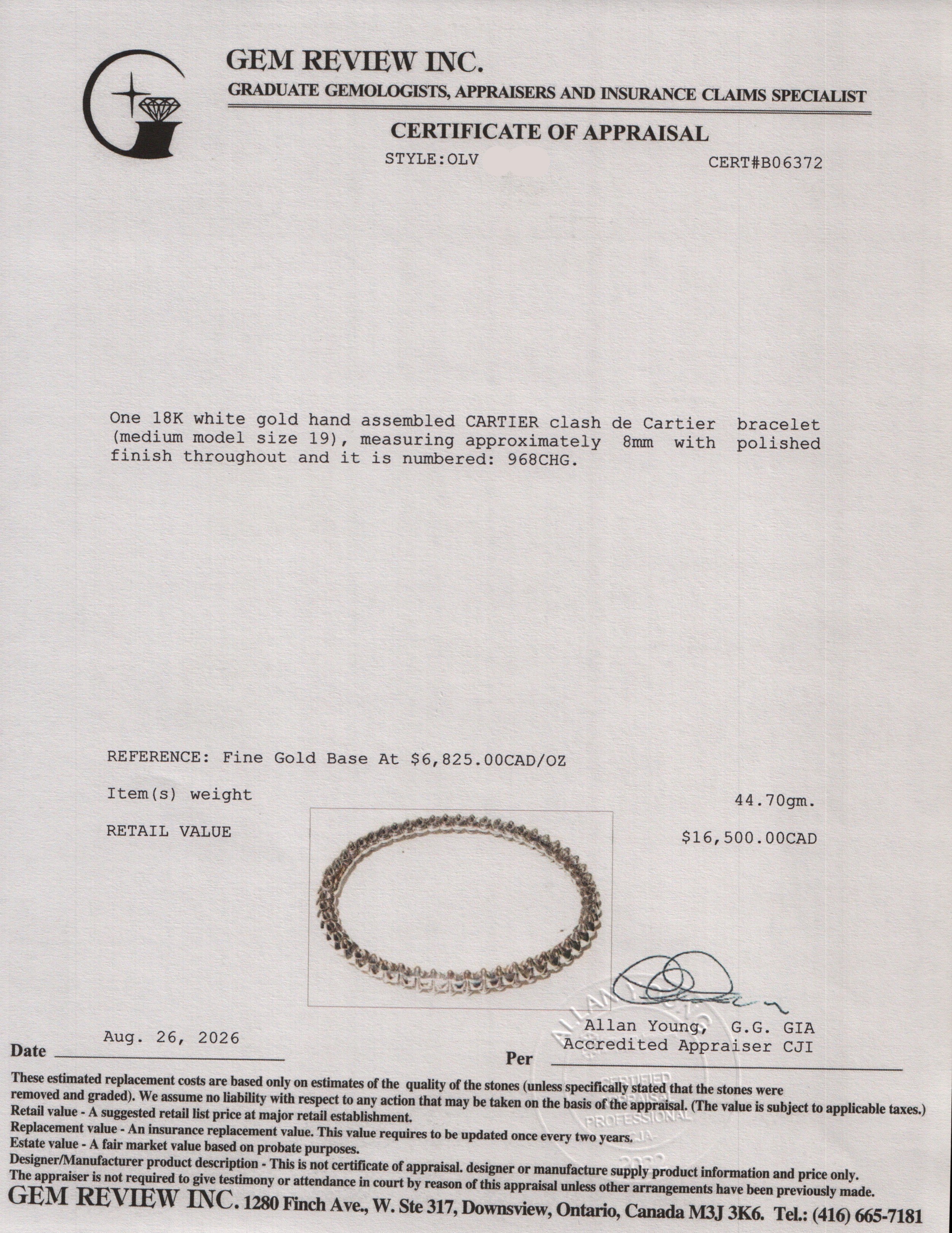 Cartier 2025 18k White Gold Clash de Cartier Bracelet, Medium Model Size 19 w/ Box, Receipt & Certificate