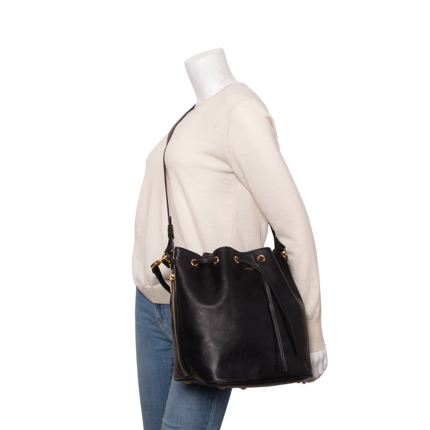 Saint Laurent Black Calfskin Emanuelle Bucket Bag