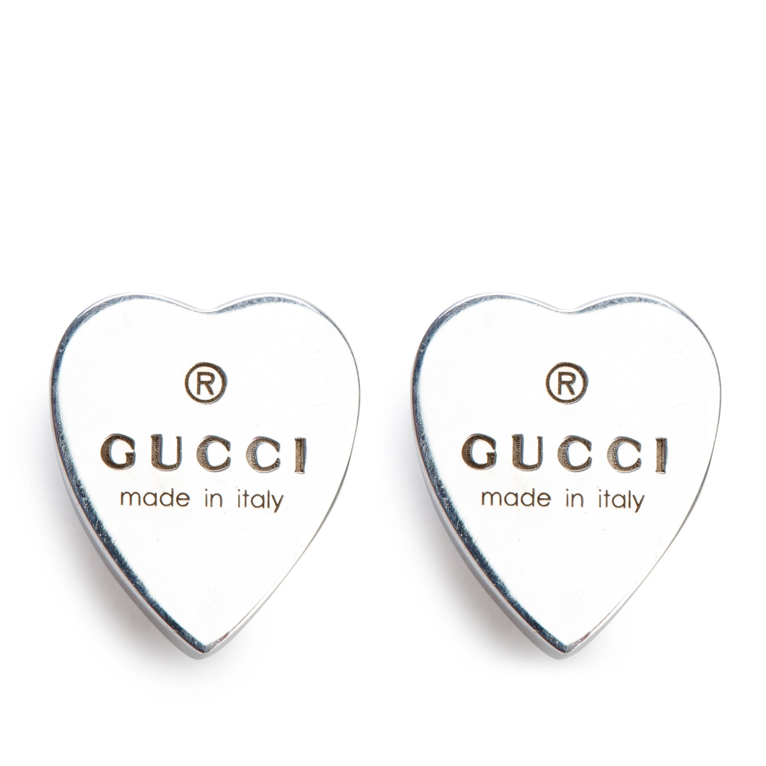 Gucci Sterling Silver Trademark Heart Stud Earrings