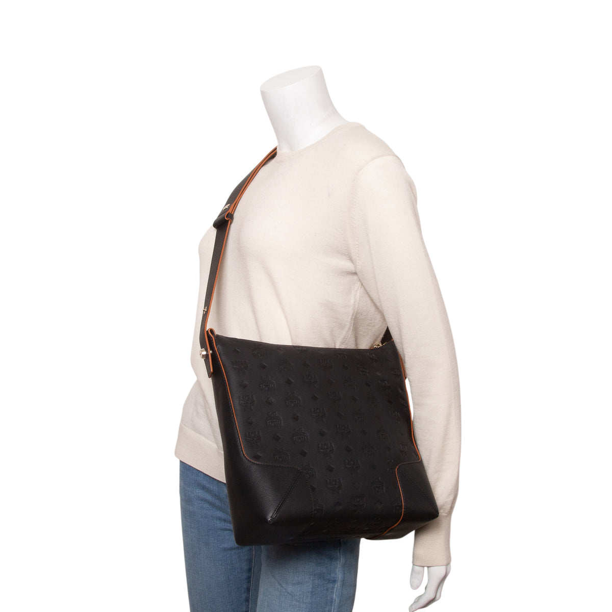 MCM Black Calfskin Ottomar Monogram Klara Medium Hobo