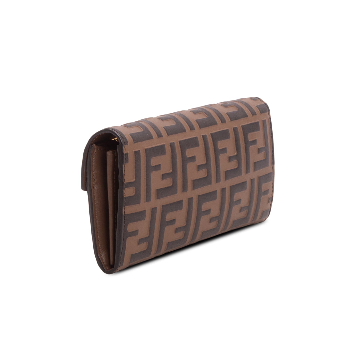 Fendi 2021 Brown FF Zucca Embossed Leather Continental Wallet on Chain w/ Box