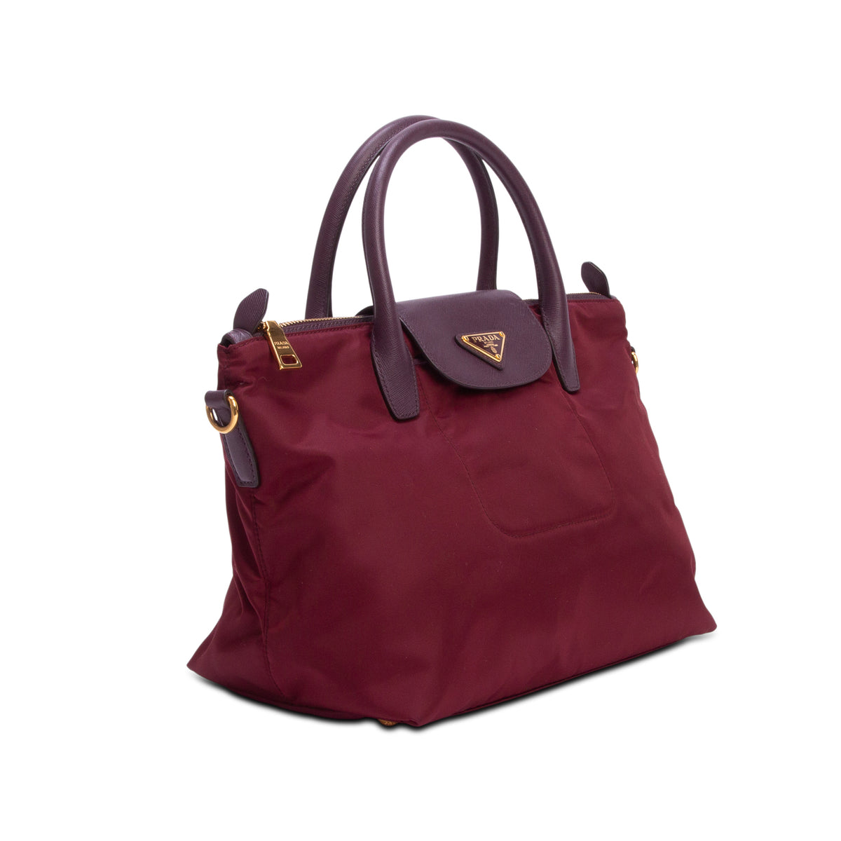 Prada Burgundy Nylon Tessuto Saffiano Leather Shopping Tote w/ Strap