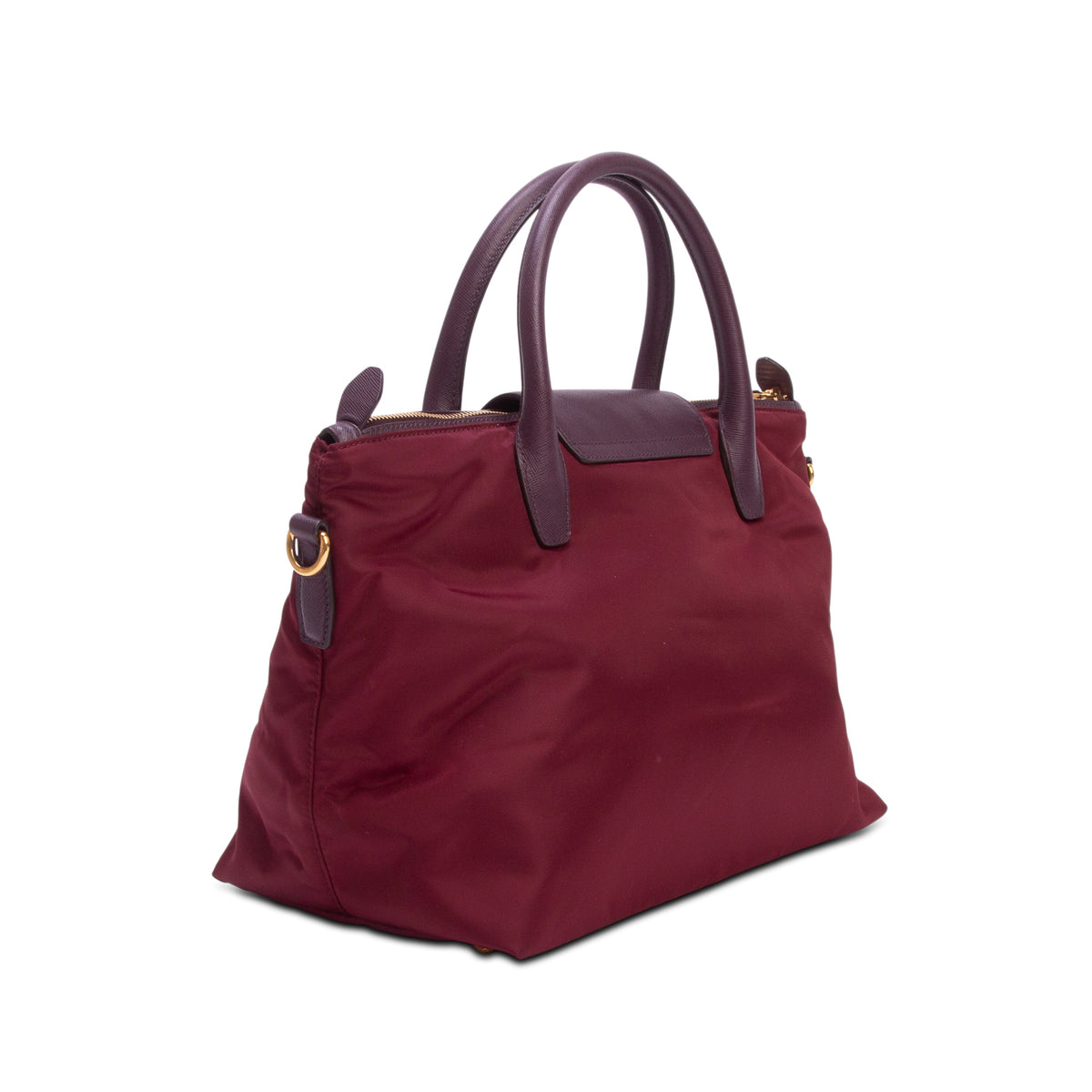 Prada Burgundy Nylon Tessuto Saffiano Leather Shopping Tote w/ Strap
