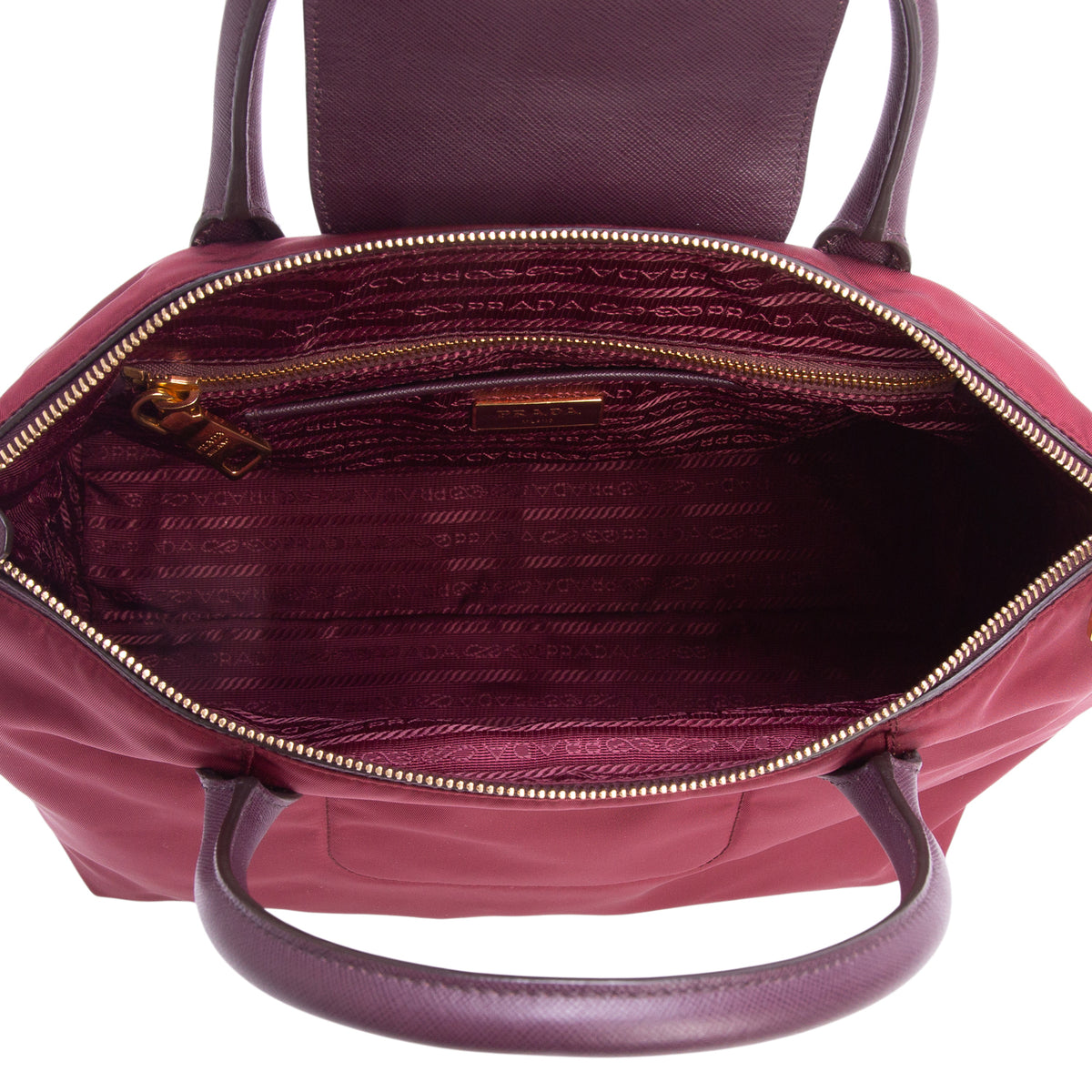 Prada Burgundy Nylon Tessuto Saffiano Leather Shopping Tote w/ Strap