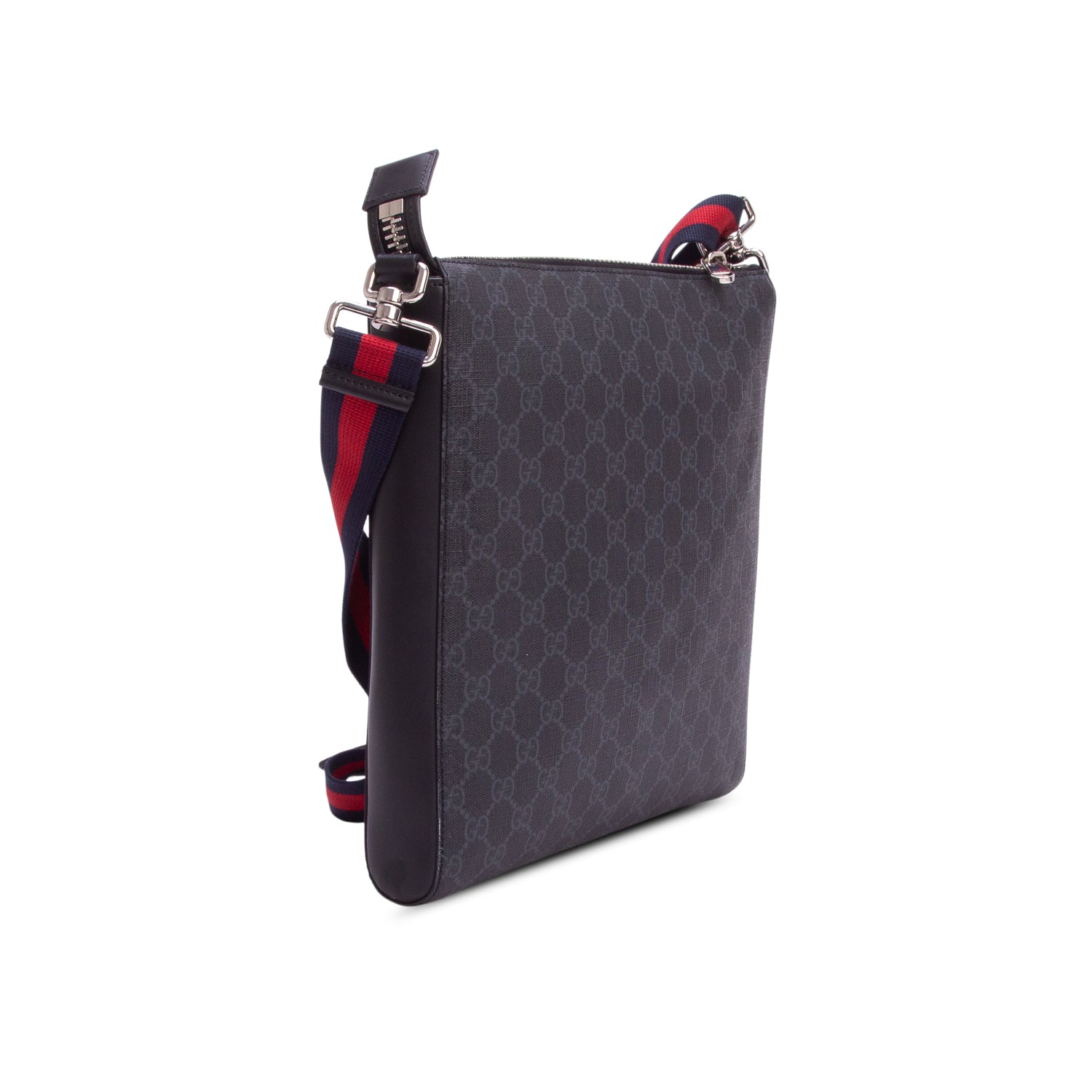 Gucci Black GG Supreme Monogram Web Flat Medium Messenger Bag