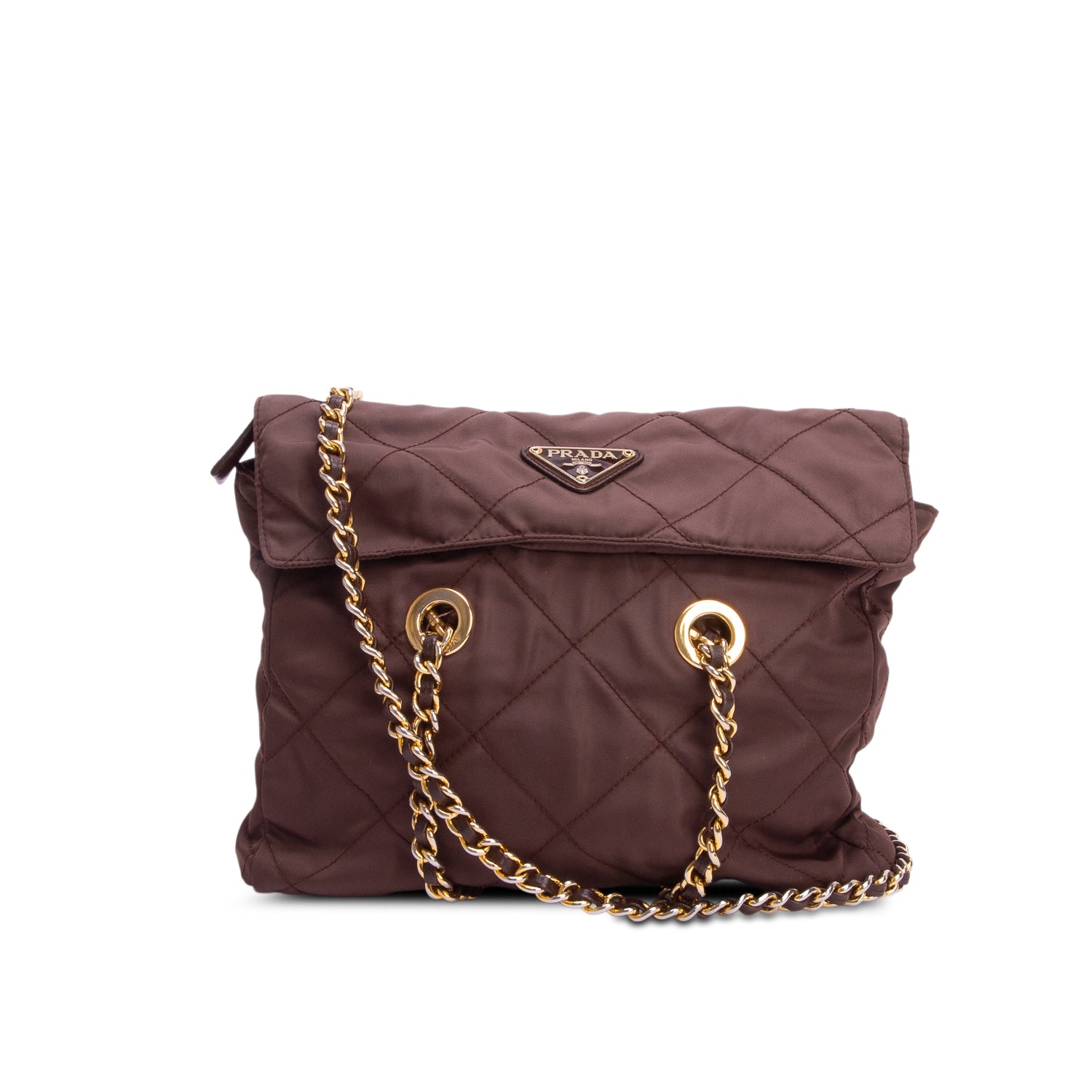 Prada Brown Nylon Tessuto Impuntu Quilted Flap Shoulder Bag