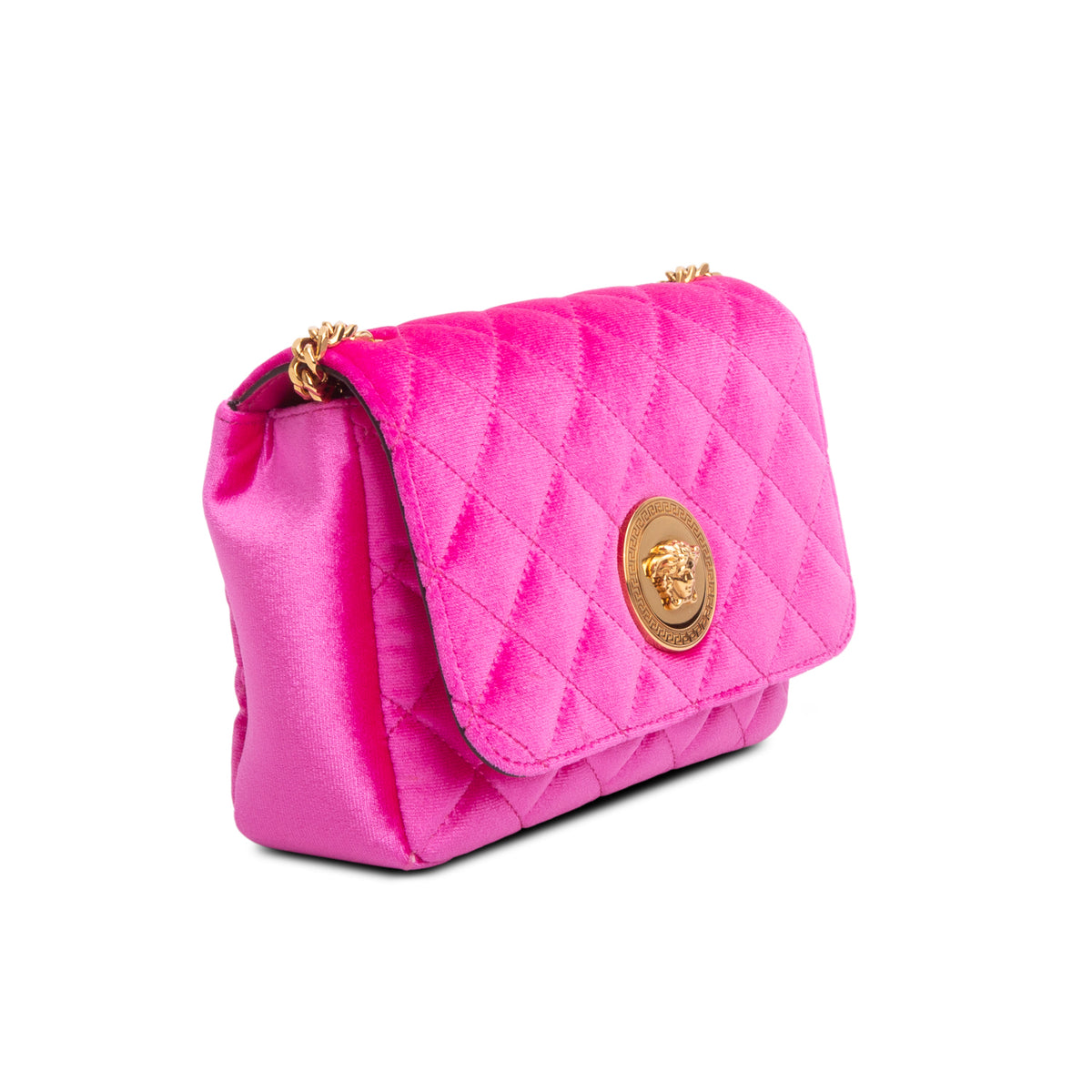 Versace Pink Velvet Quilted La Medusa Shoulder Bag