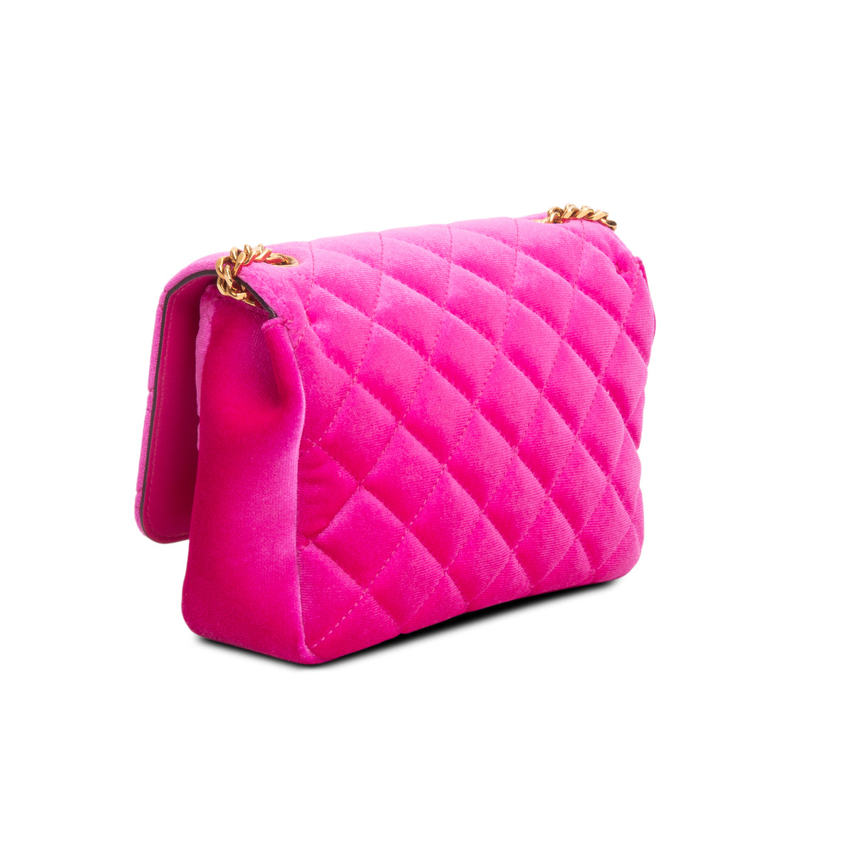 Versace Pink Velvet Quilted La Medusa Shoulder Bag