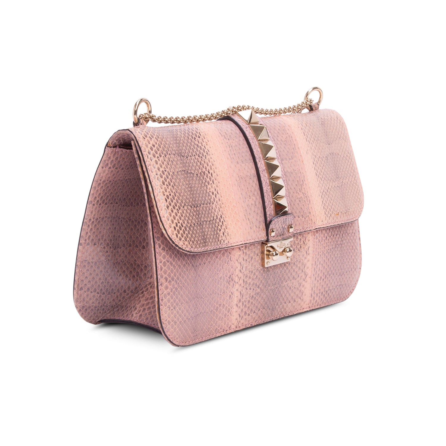 Valentino Pink Python Rockstud Medium Glam Lock Flap Bag