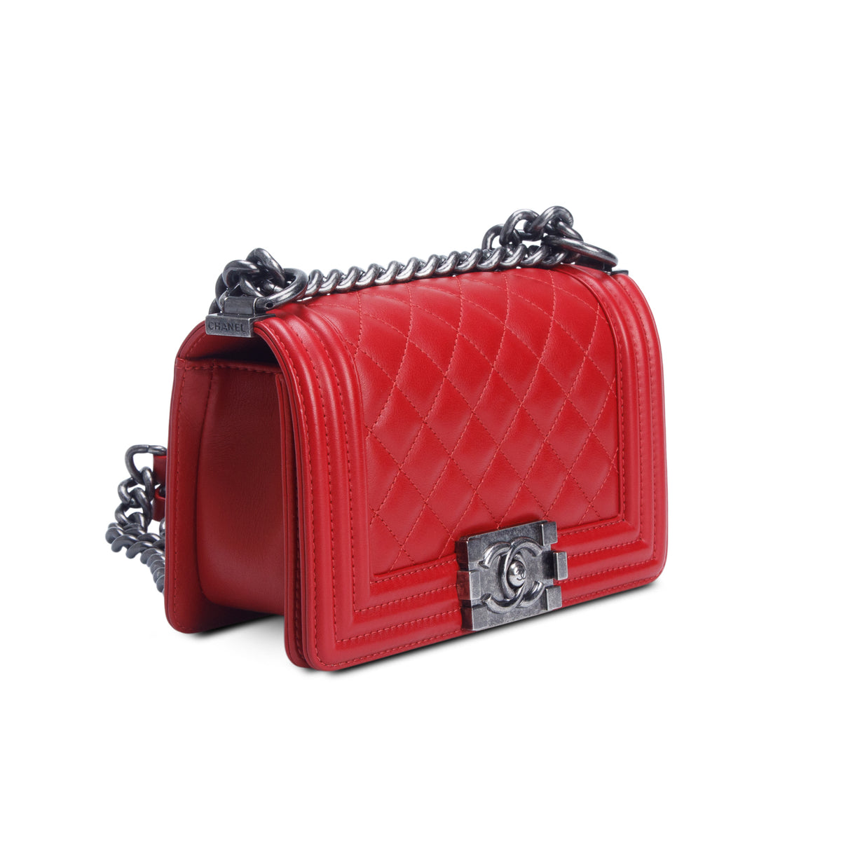 Chanel Red Calfskin Quilted Small Boy Bag w/ Authenticity Card