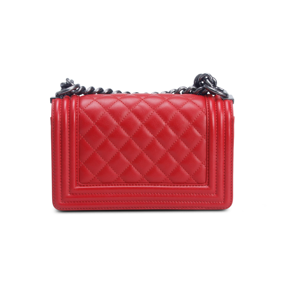 Chanel Red Calfskin Quilted Small Boy Bag w/ Authenticity Card