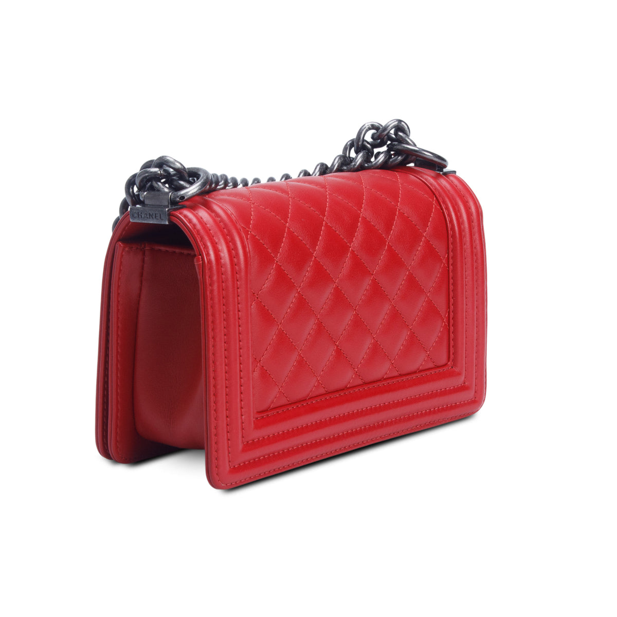 Chanel Red Calfskin Quilted Small Boy Bag w/ Authenticity Card
