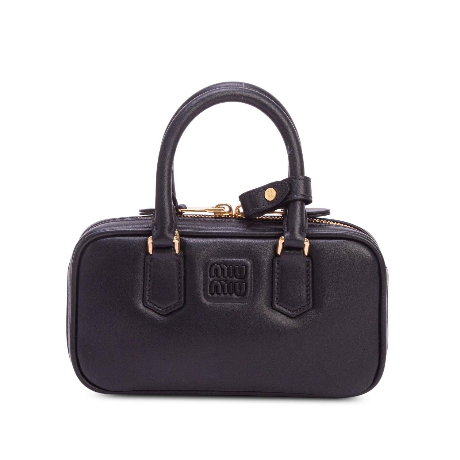 Miu Miu Black Calfskin Arcadie Mini Top Handle Bag w/ Strap