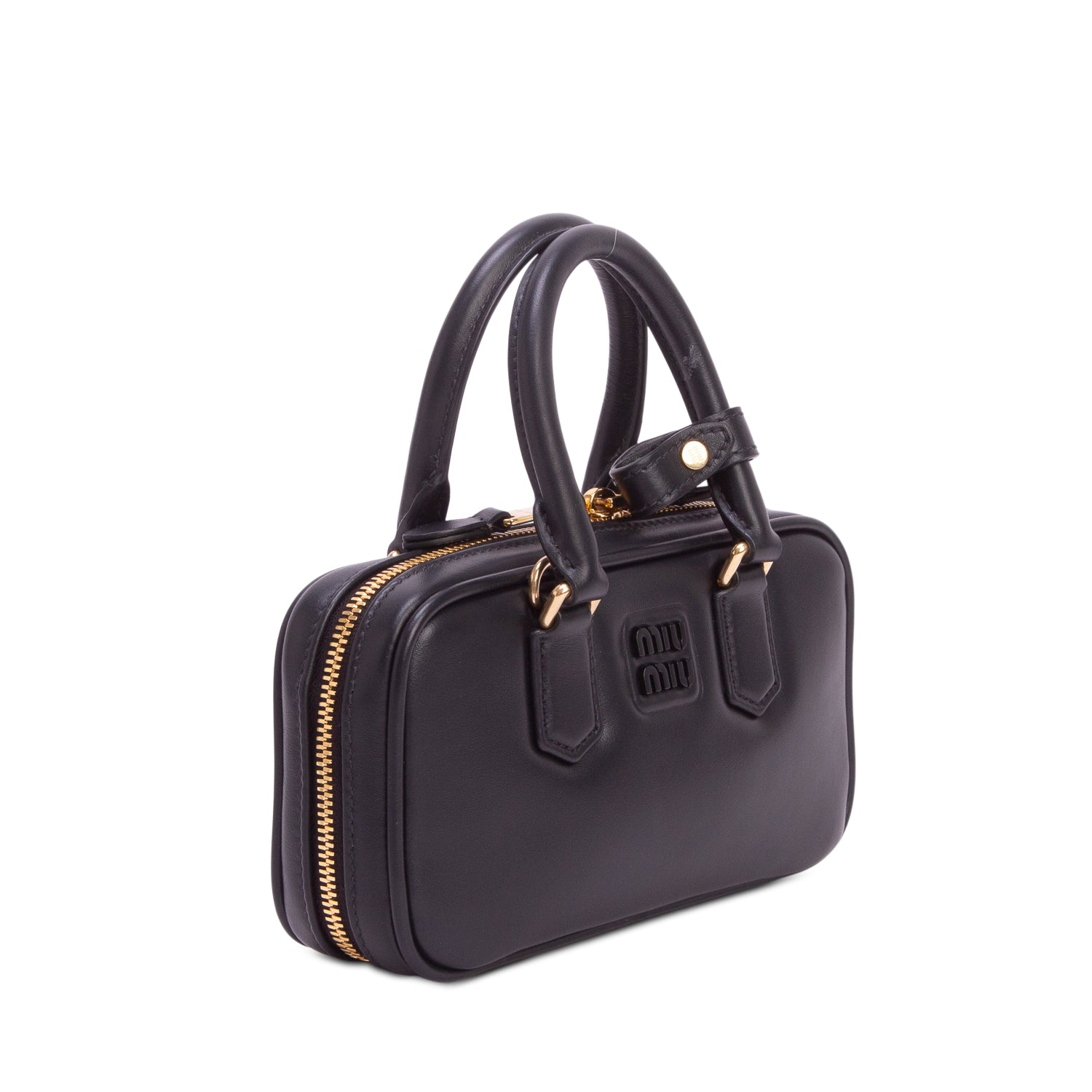 Miu Miu Black Calfskin Arcadie Mini Top Handle Bag w/ Strap