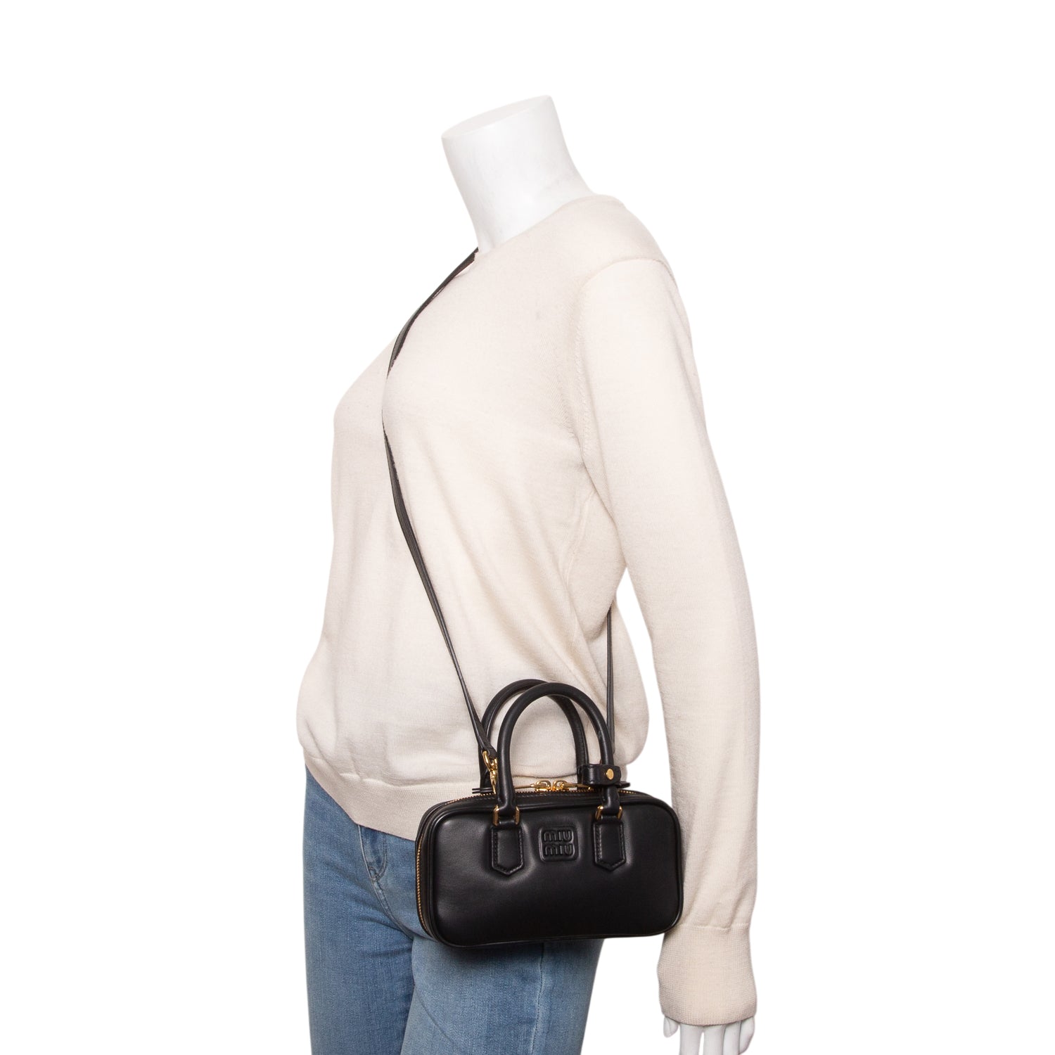 Miu Miu Black Calfskin Arcadie Mini Top Handle Bag w/ Strap