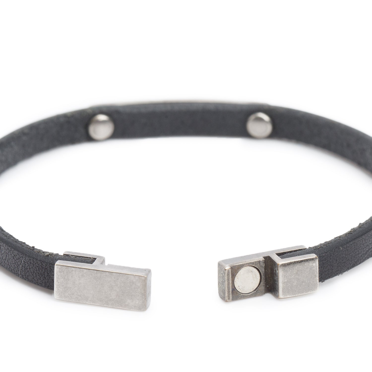 Saint Laurent Logo-Plaque Black Leather Bracelet