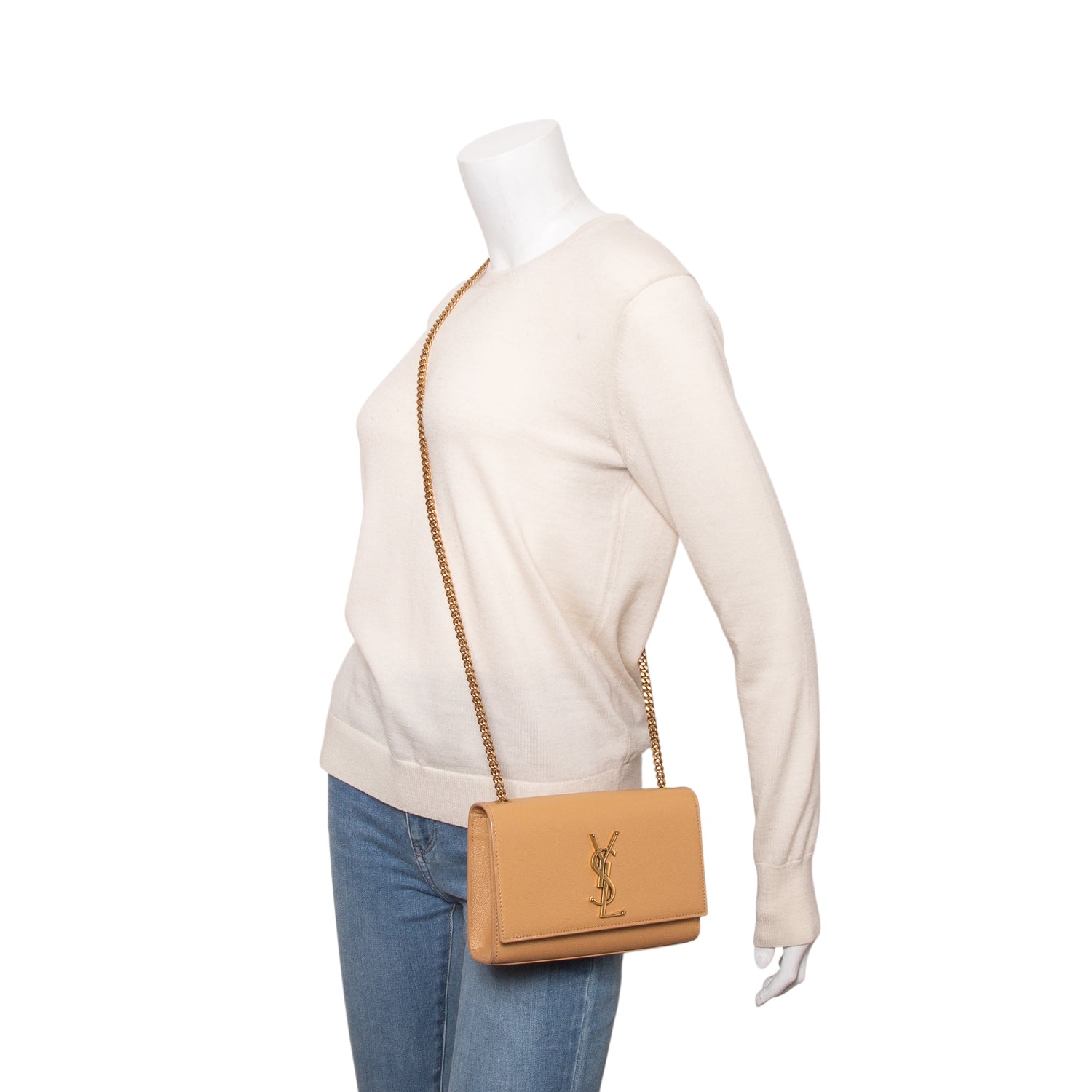 Saint Laurent 2022 Brown Grain De Poudre Small Kate Chain Bag