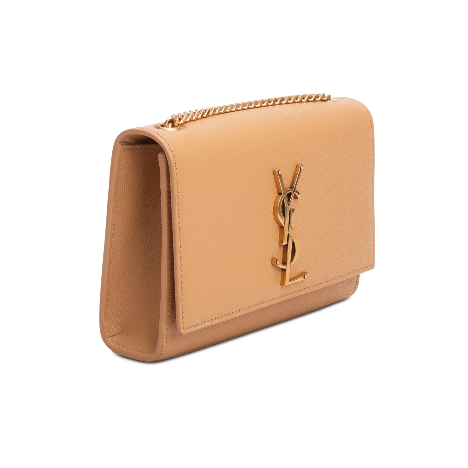 Saint Laurent 2022 Brown Grain De Poudre Small Kate Chain Bag