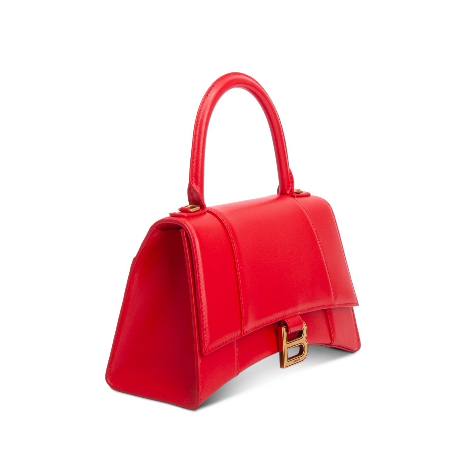Balenciaga Red Shiny Box Calfskin Leather Small Hourglass Top Handle Bag w/ Strap