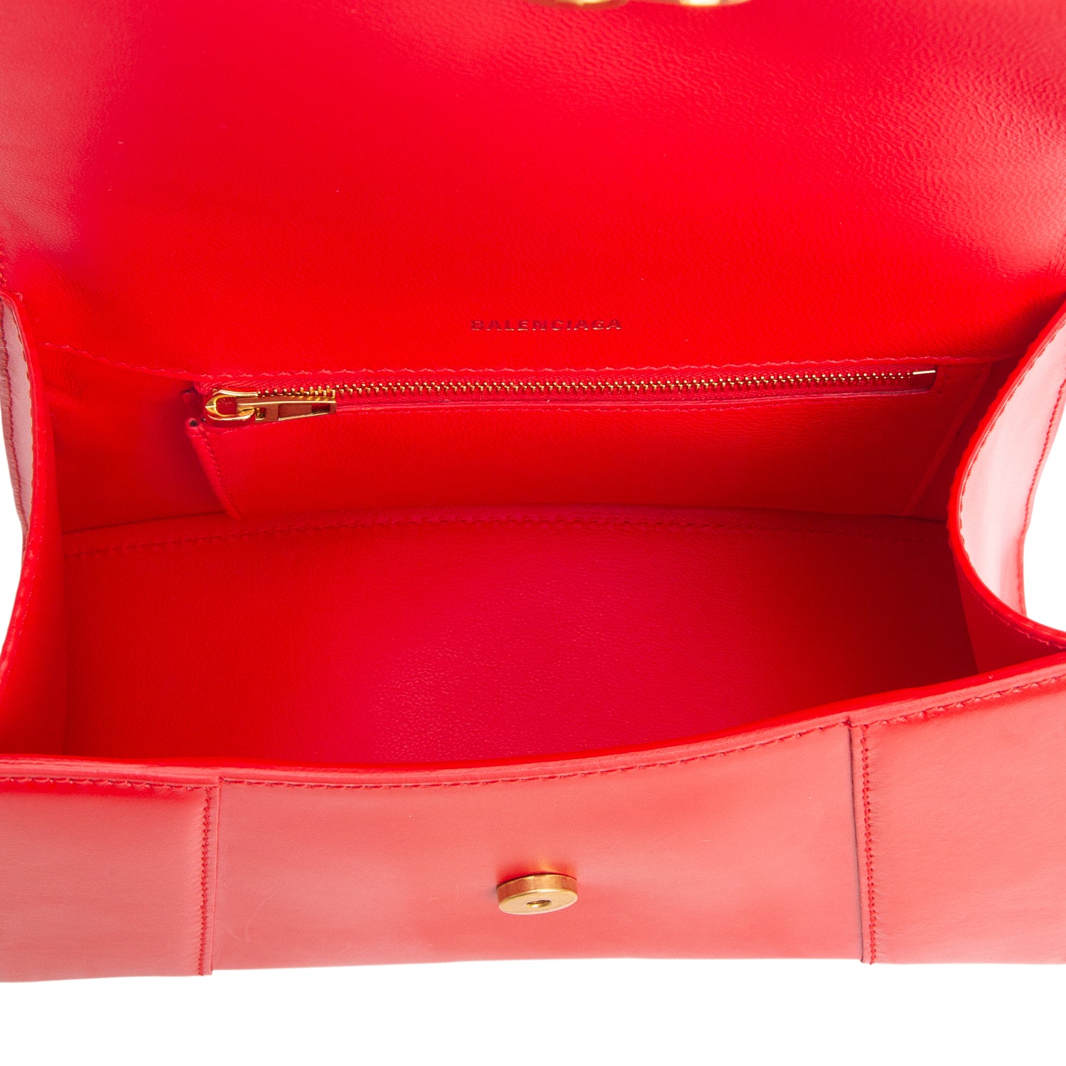 Balenciaga Red Shiny Box Calfskin Leather Small Hourglass Top Handle Bag w/ Strap