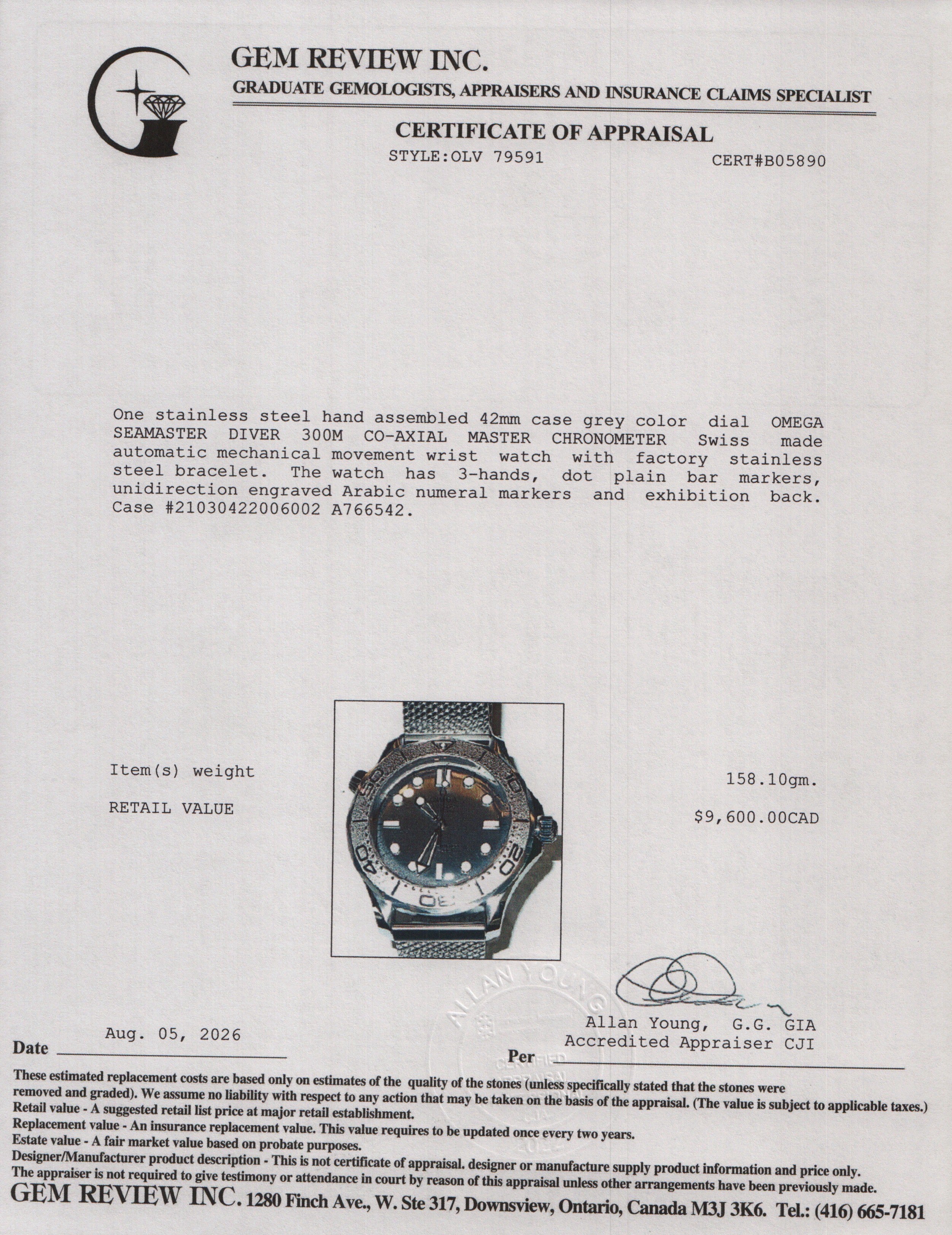 Omega 2026 Stainless Steel Seamaster Diver 300m Co-Axial Master Chronometer 42 MM Automatic Watch Grey Dial w/ Box & Papers