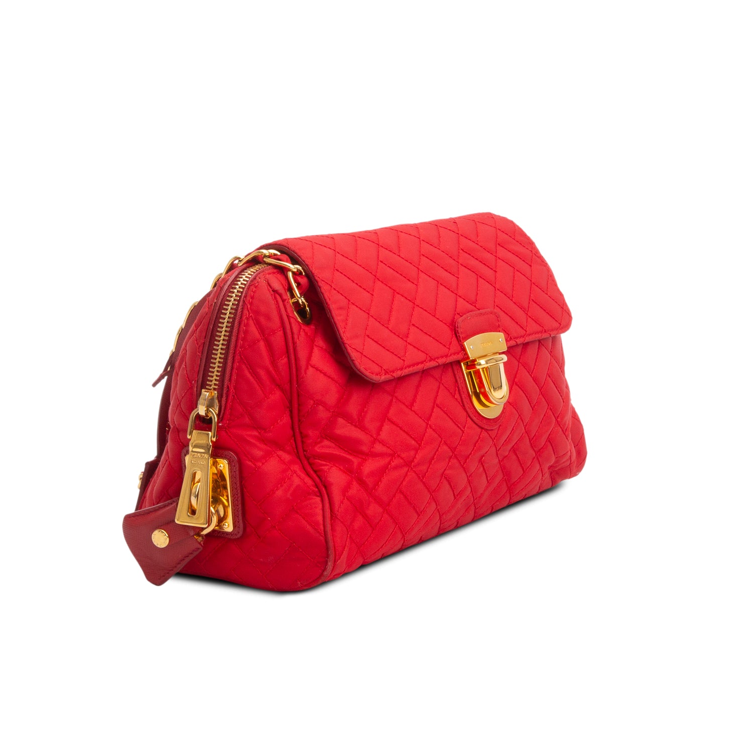 Prada Red Nylon Tessuto Impuntu Quilted Flap Shoulder Bag w/ Authenticity Card