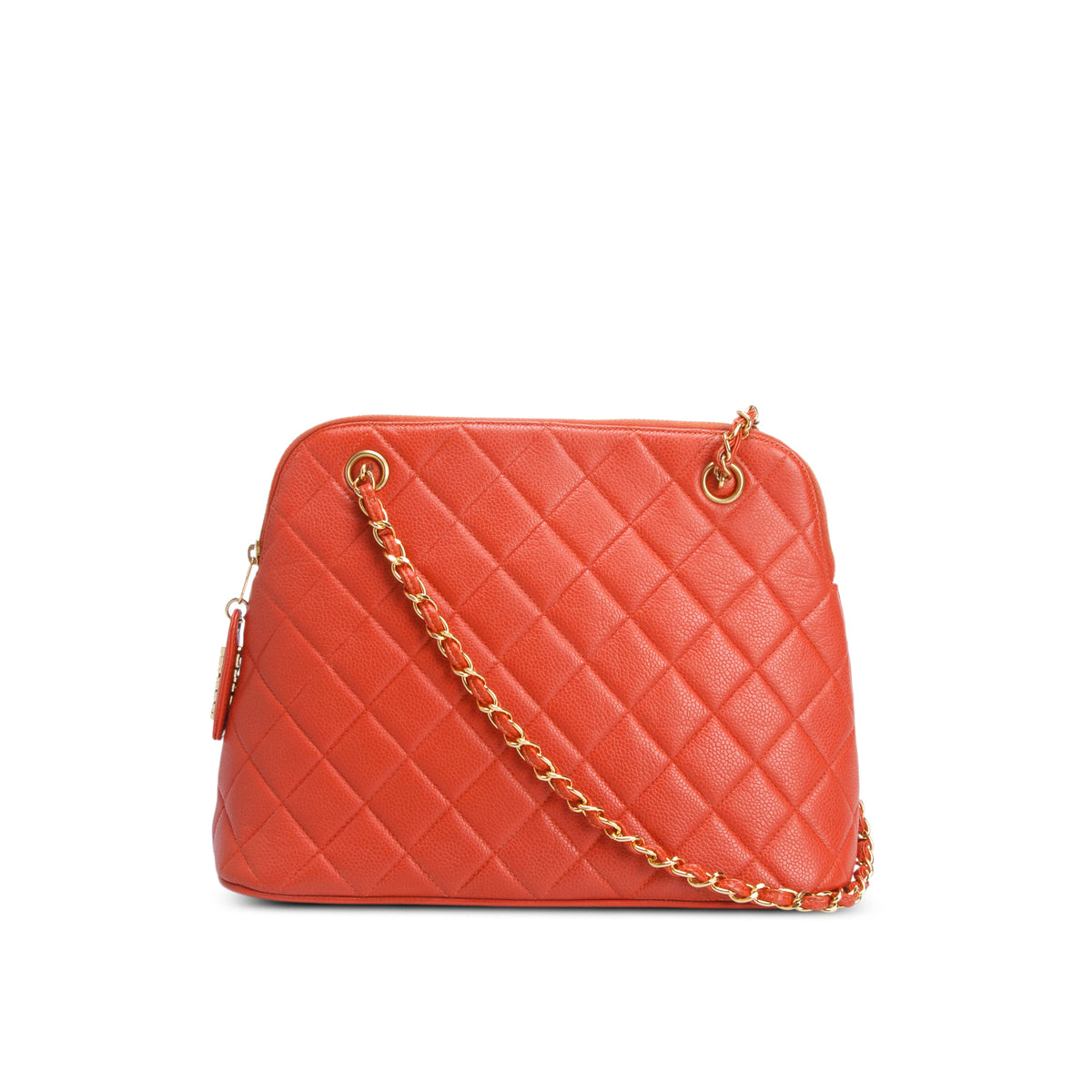 Chanel Vintage Orange Quilted Caviar Leather Dome Shoulder Bag