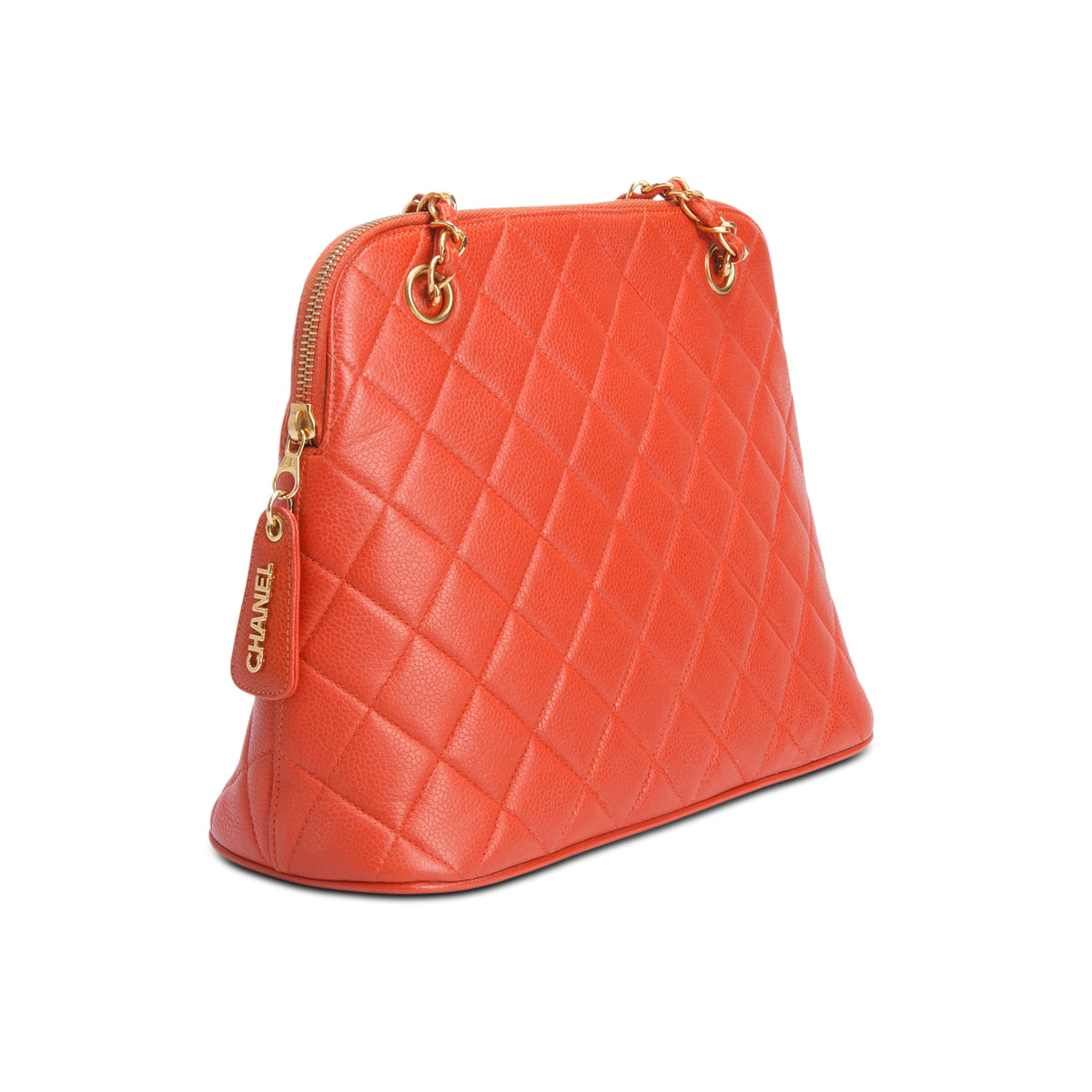 Chanel Vintage Orange Quilted Caviar Leather Dome Shoulder Bag