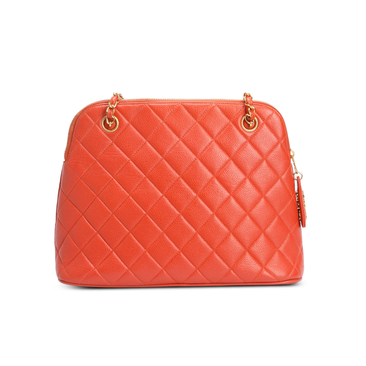 Chanel Vintage Orange Quilted Caviar Leather Dome Shoulder Bag
