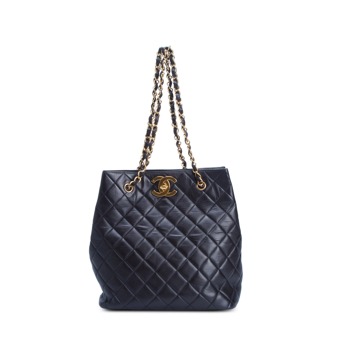 Chanel Vintage Black Quilted Lambskin Leather CC Tote