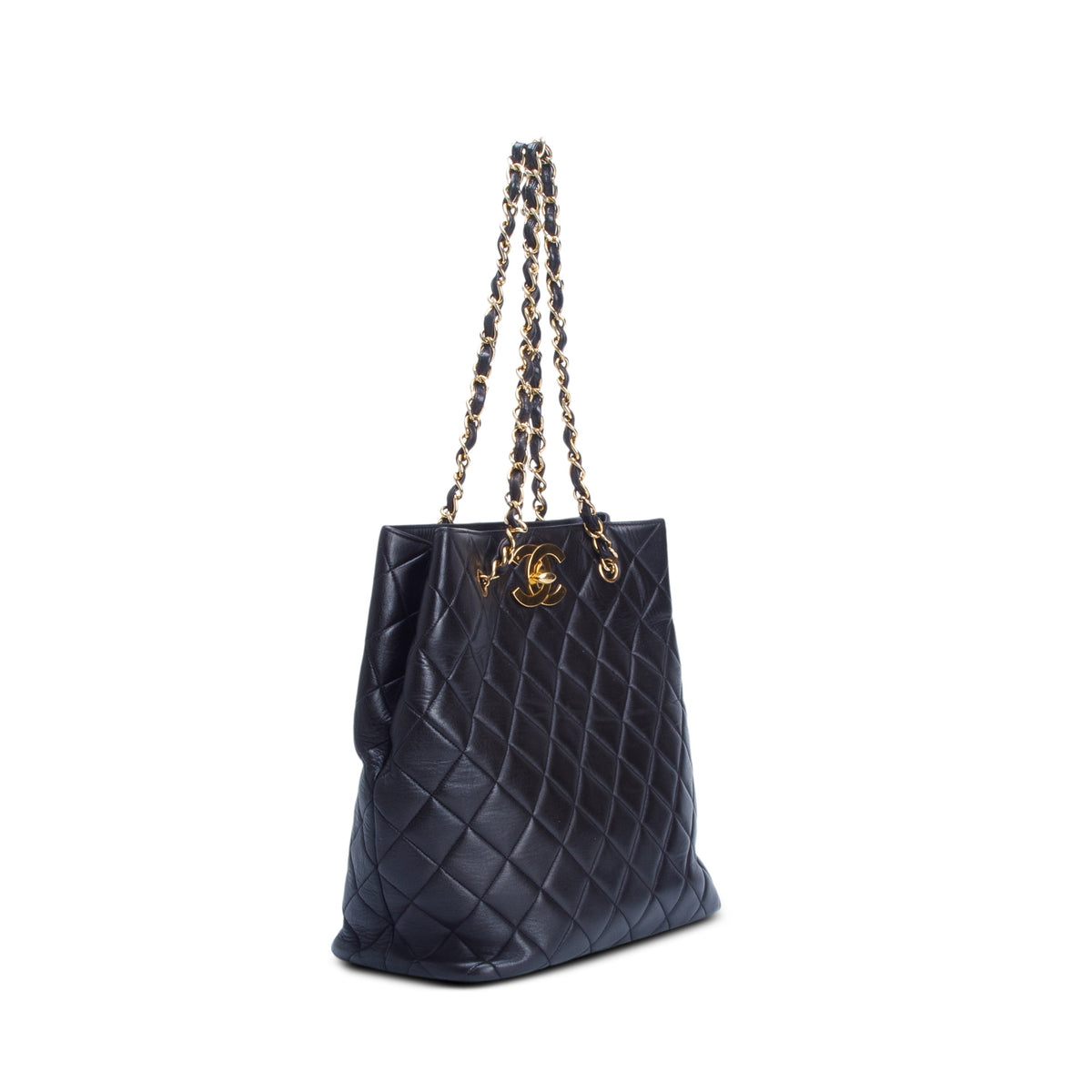 Chanel Vintage Black Quilted Lambskin Leather CC Tote