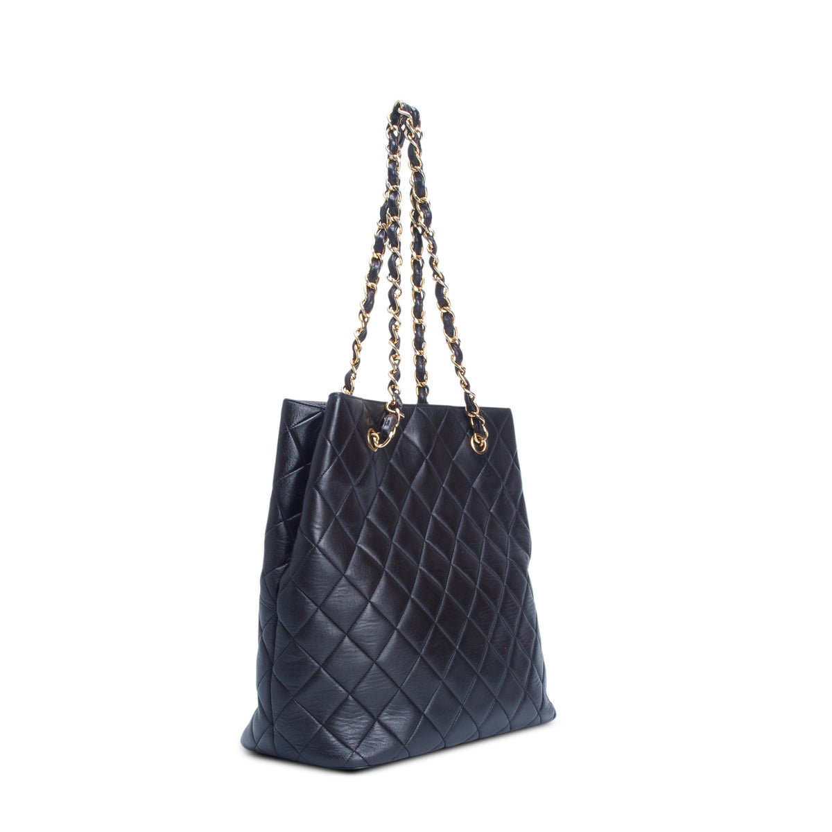 Chanel Vintage Black Quilted Lambskin Leather CC Tote