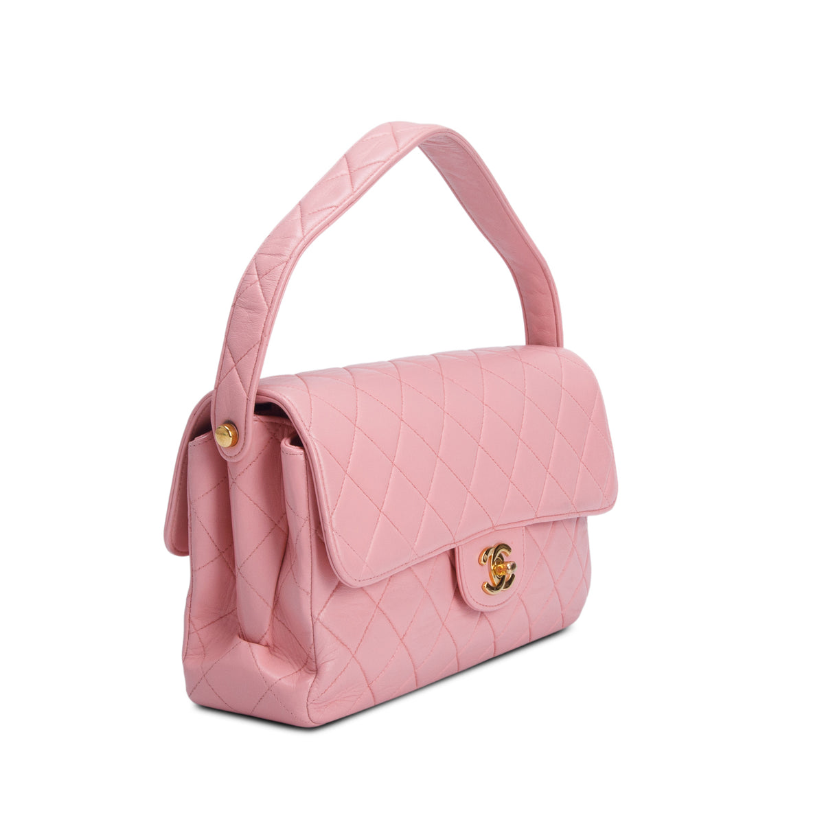 Chanel Vintage Pink Quilted Lambskin Double Sided Flap w/ Authenticity Card