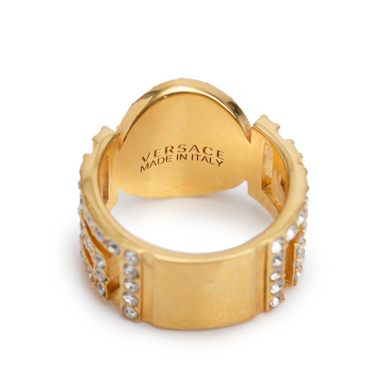 Versace Gold-Plated Crystal Medusa Ring, Size 7