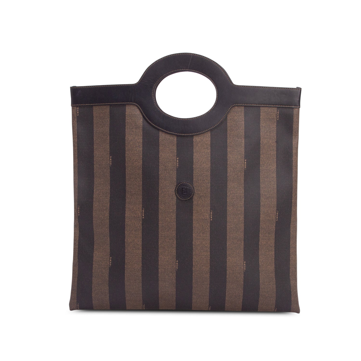 Fendi Vintage Brown Pequin Runaway Shopping Tote