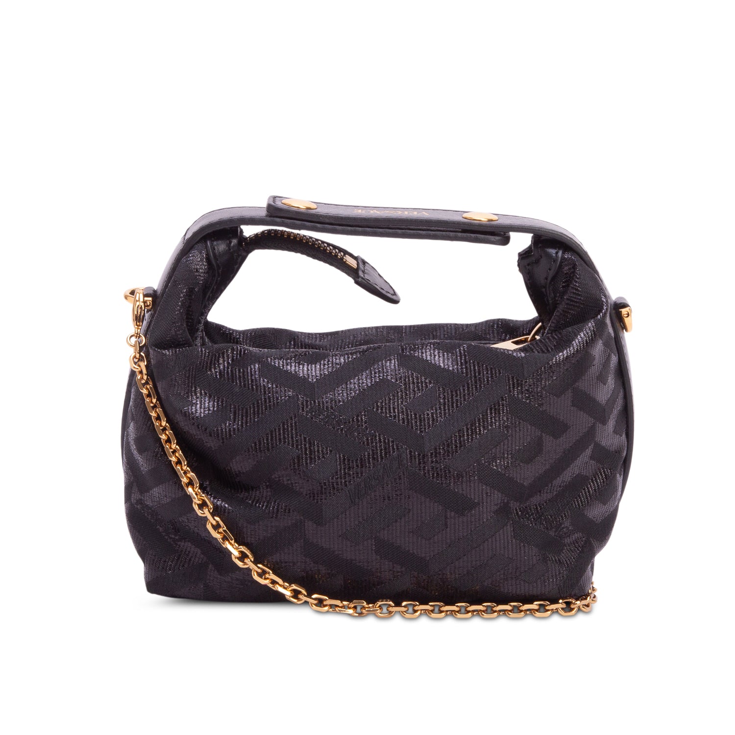 Versace Black Metallic Canvas La Greca Signature Mini Bag w/ Chainn