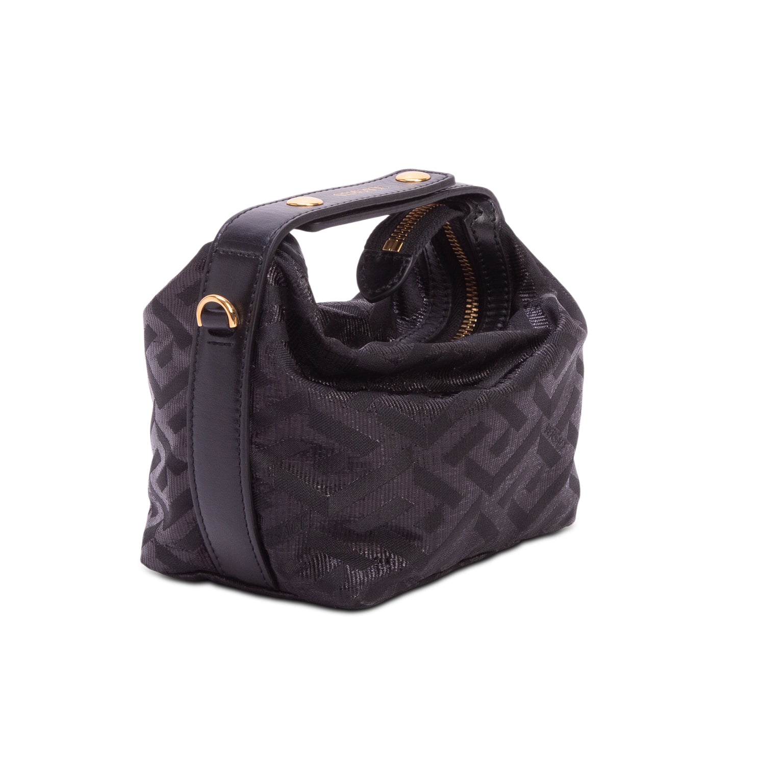 Versace Black Metallic Canvas La Greca Signature Mini Bag w/ Chainn
