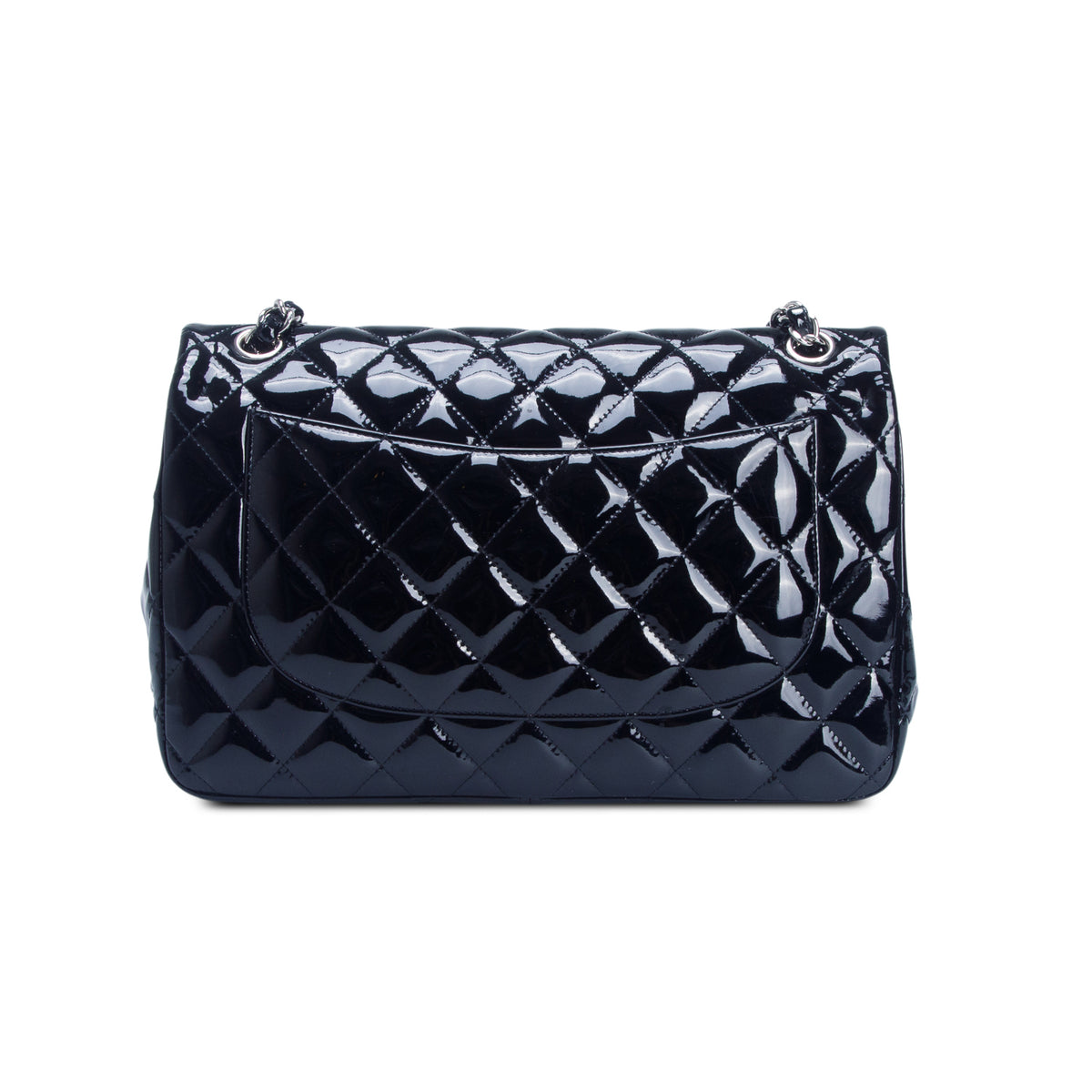 Chanel Black Quilted Patent Leather Classic Jumbo Double Flap Bag
