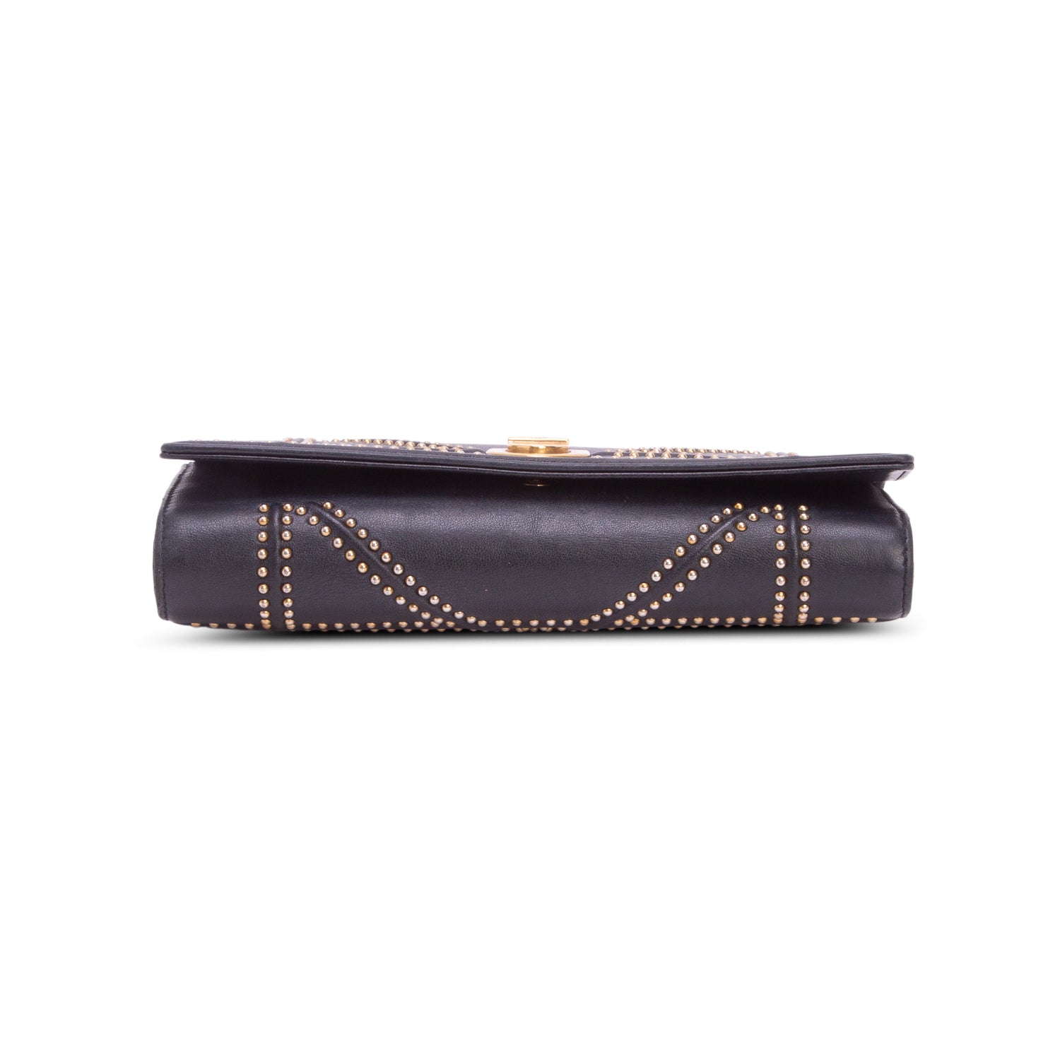 Christian Dior Black Calfskin Studded Diorama Wallet on Chain