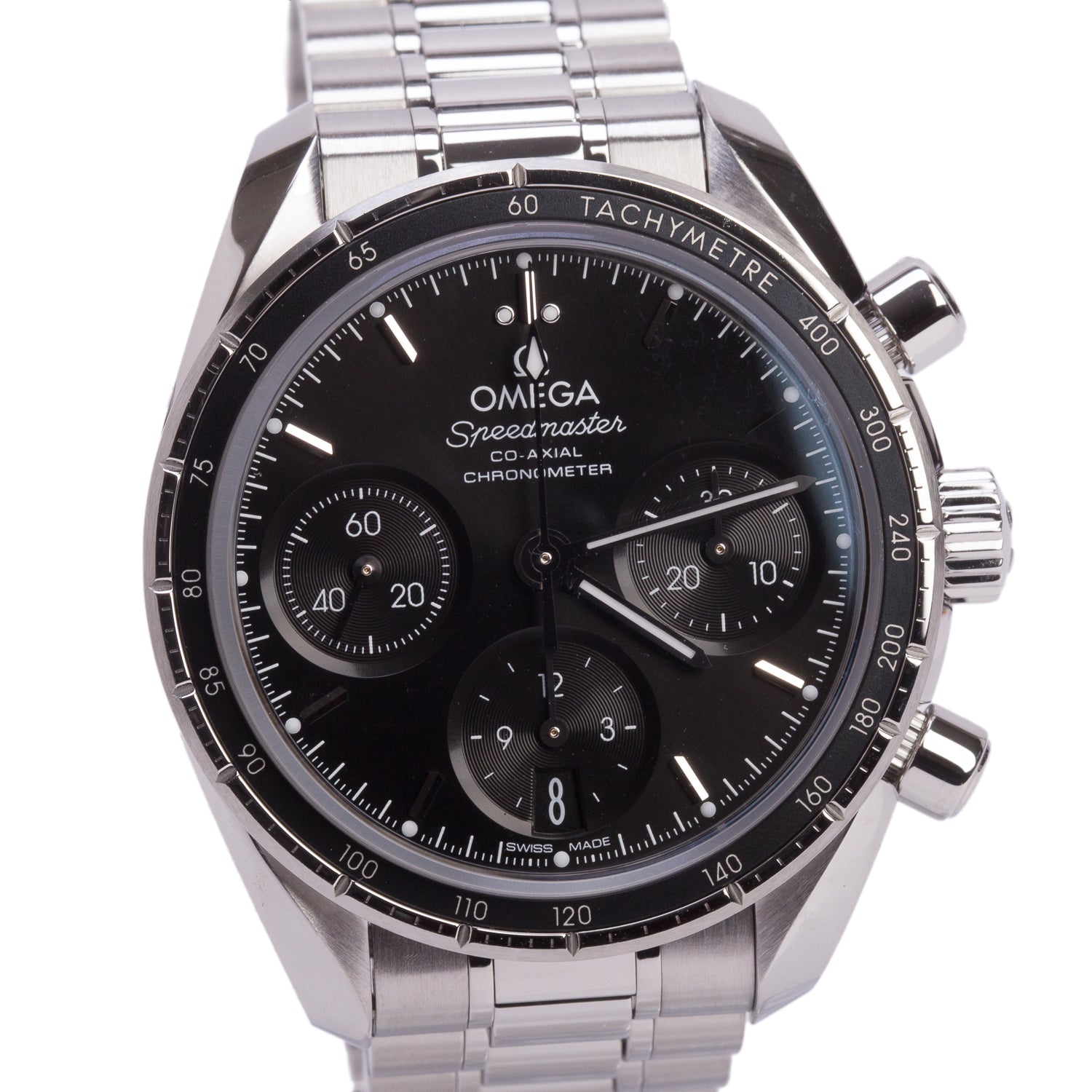 Omega 2026 Stainless Steel Speedmaster Co-Axial Chronometer 38 MM Automatic Chronograph Watch Black Dial w/ Box & Papers